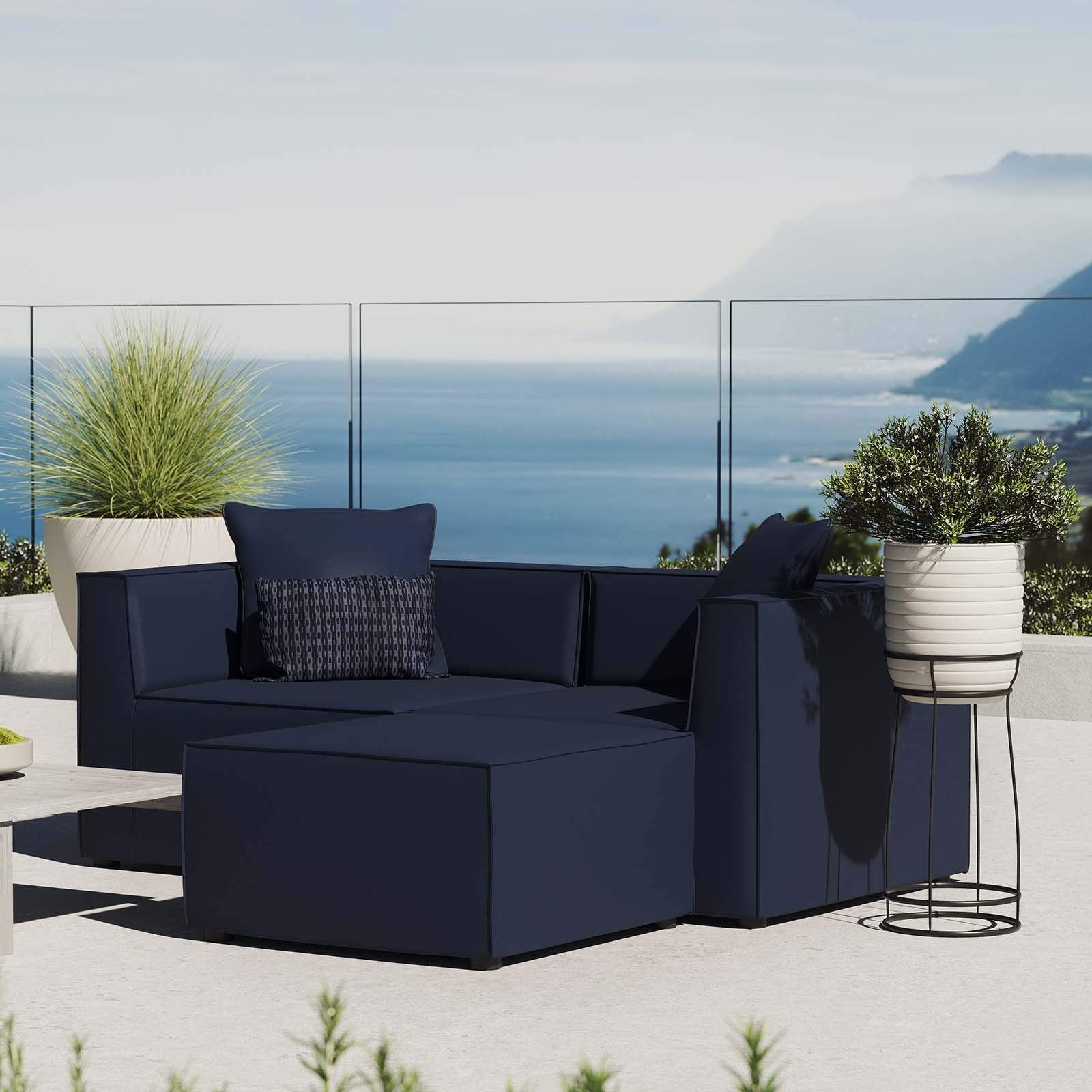 Modway Eei-4378-Nav Saybrook Patio Upholstered Loveseat And Ottoman Set In Navy