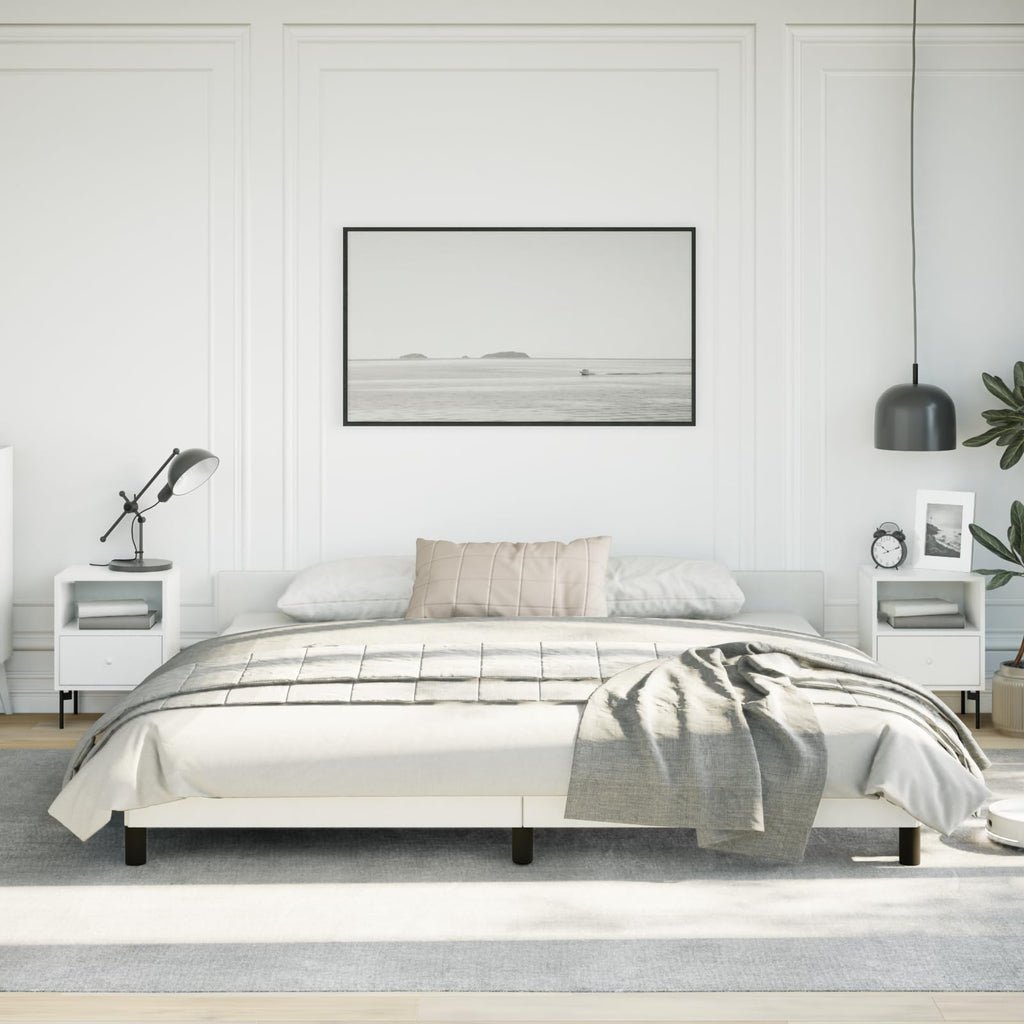 vidaXL Faux Leather Bed Frame Platform Bed, Scandinavian Style/Slats Support/No Box Spring Needed/Without Mattress/Easy Assembly, White California King Bed