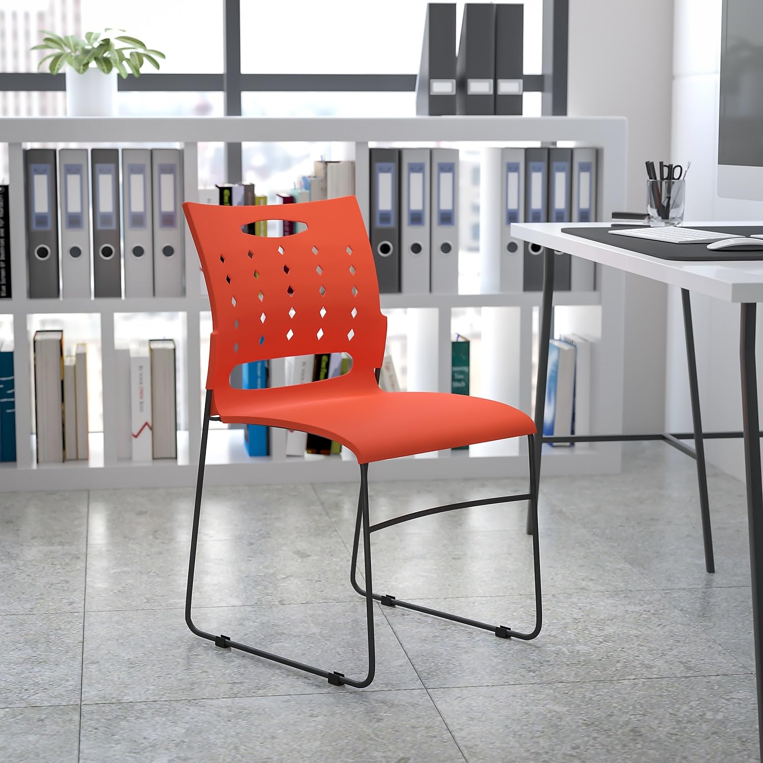 Flash Furniture Hercules Series 881 Lb. Capacity Orange Sled Base Stack Chair With Air-Vent Back