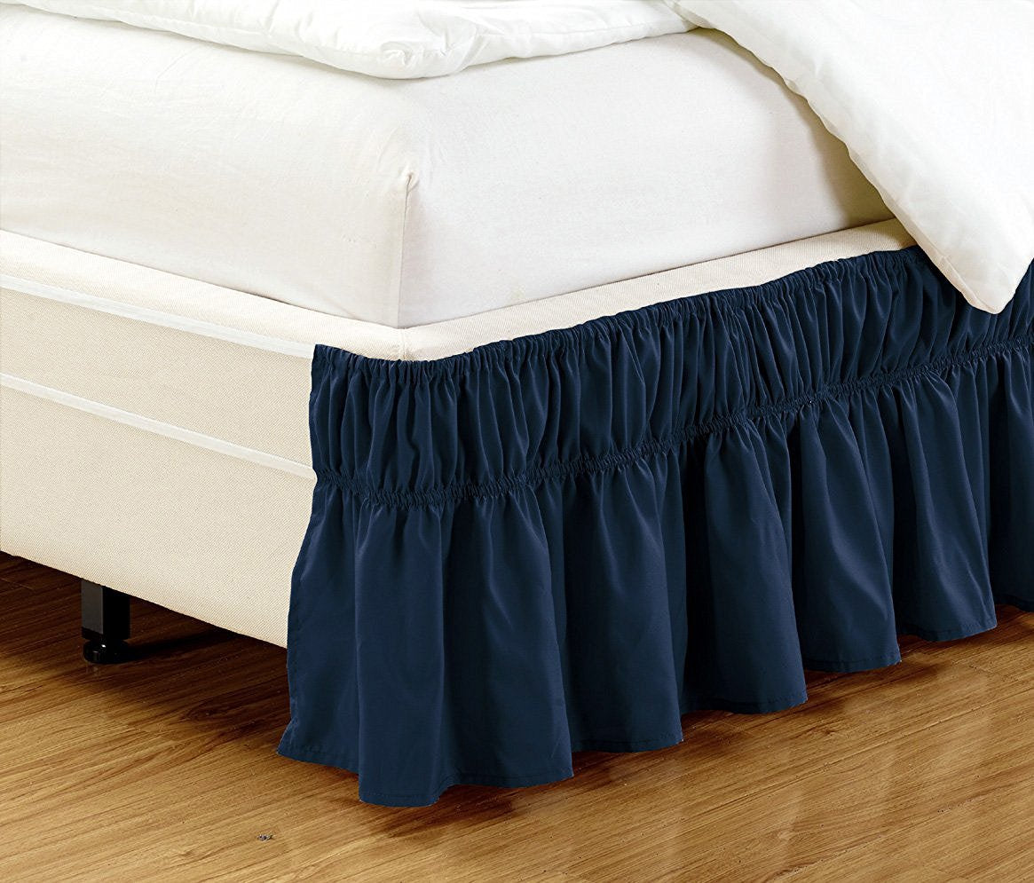 Fancy Collection Twin - Full Easy Fit Bed Ruffle Wrap Around Elastic Bed Skirt With 17' Drop New Easy Install Solid Navy Blue