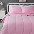 Amazon Basics 3 Piece Microfiber Kid'S Comforter And Pillow Sham Set, Full/Queen, Light Pink, Solid