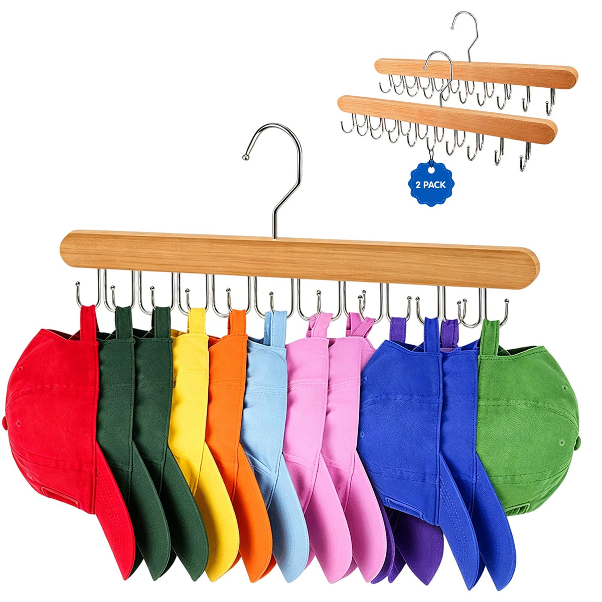 Hanger for Closet Organizer, 2 Pack Wooden Tank Top Hangers with 40 Hooks
