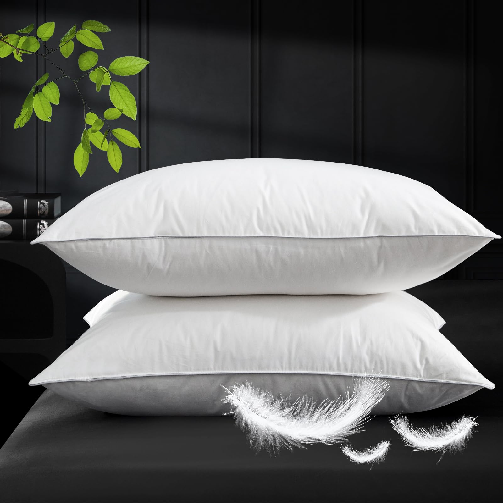 Ivellow Goose Feather Pillow King Size Set Of 2 Hotel White Goose Down Bed Pillows For Sleeping 100% Cotton Pillow Cover Luxury