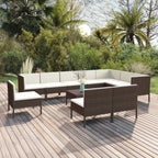 vidaXL Garden Lounge Set 11 Piece, Sectional Sofa for Outdoor, Couch with Cushions, Patio Lounge Set, Farmhouse Modern, Poly Rattan Brown