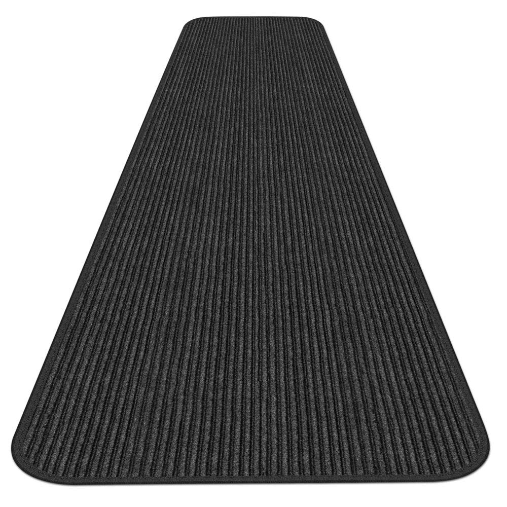 House, Home And More Indoor Outdoor Double-Ribbed Carpet Runner With Skid-Resistant Rubber Backing - Smokey Black - 4 Feet X 10 Feet