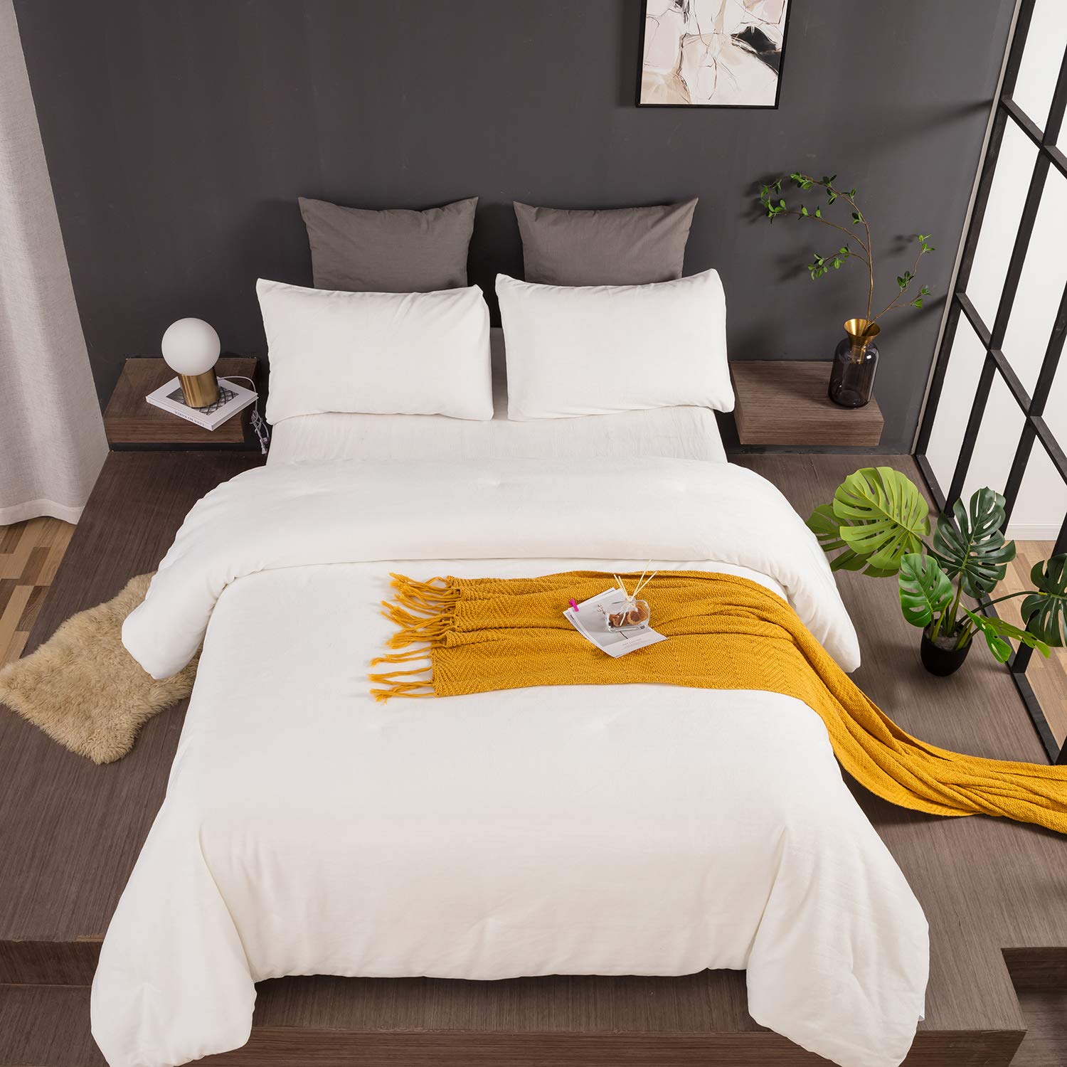 Clothknow White Comforter Set Full White Fluffy Bedding Comforter Set Full Velvet Comforter Soft Cozy Women Men Boys Girls Bedding Comforter 3Pcs Bed Bedding Comforter Sets Full