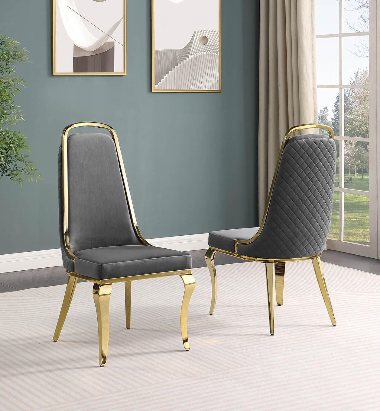 Best Quality Furniture SC310-317 Dining Chairs, Dark Gray/Gold