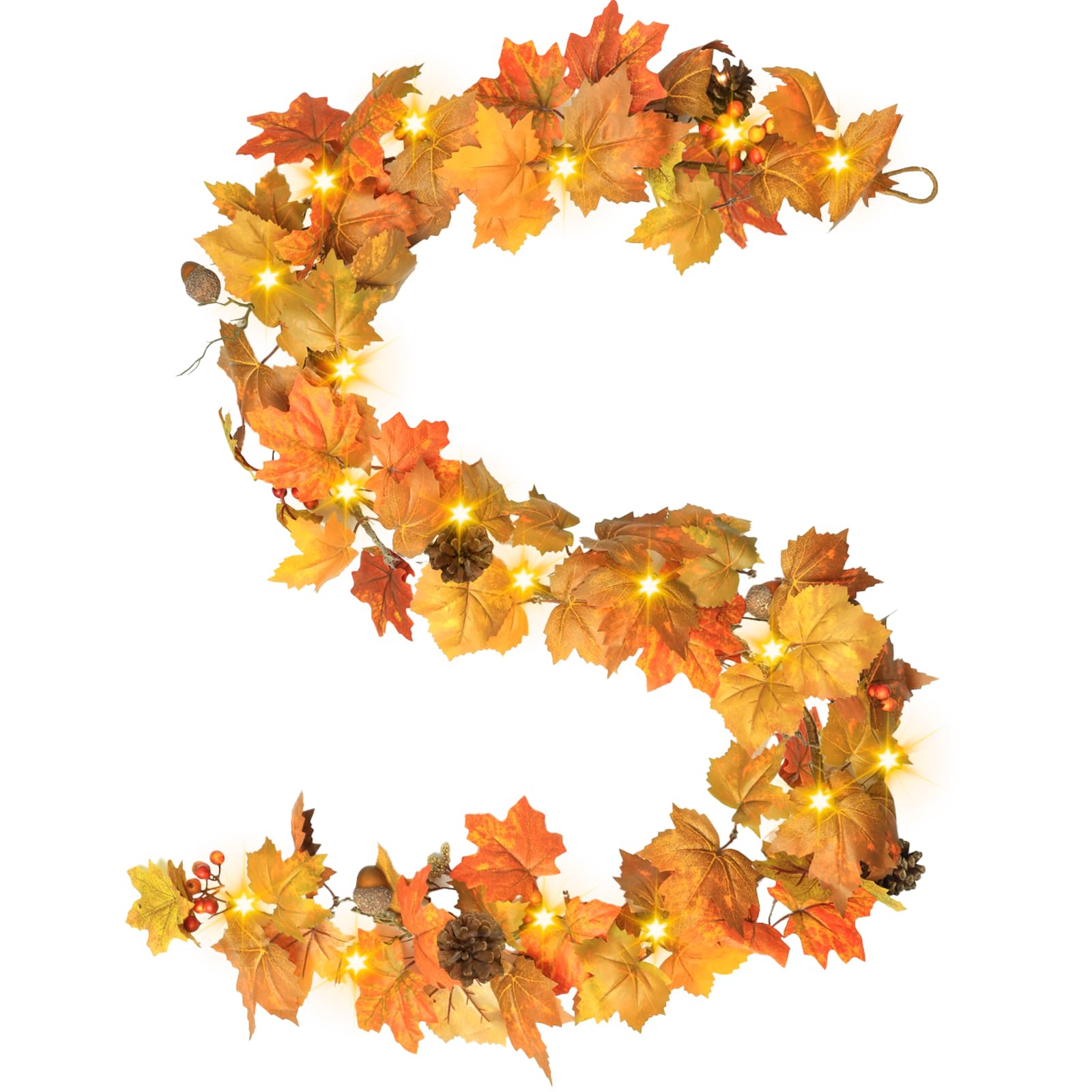 6 Ft Artificial Fall Garland with Lights - Autumn Maple Leaf f Thanksgiving Decor Hanging Vine Autumn Foliage Garland Used for H