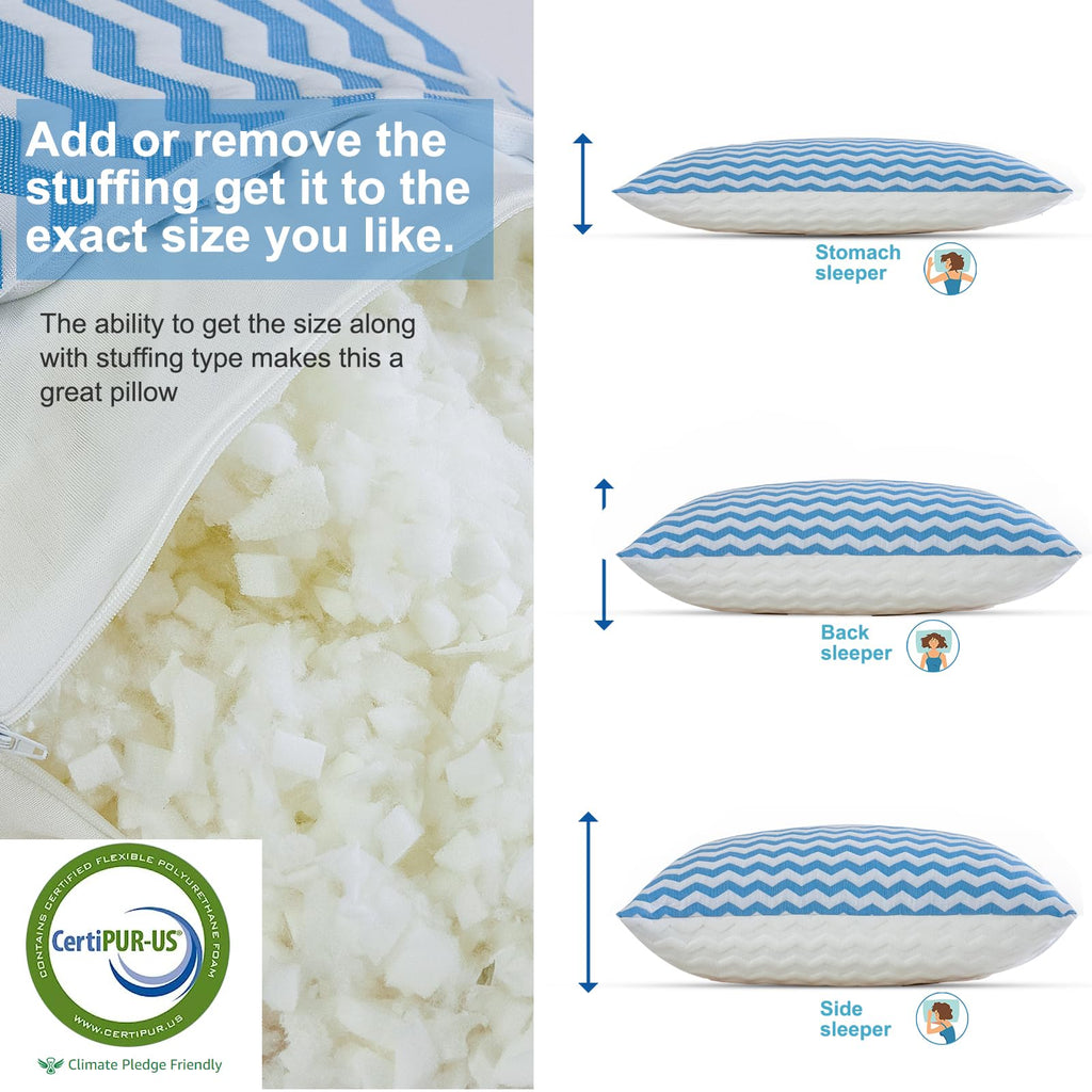 Pillows Standard Size Set Of 2- Standard Pillows Set Of 2 - Adjustable Firm Pillow For Back Stomach And Side Sleeper - Shredded