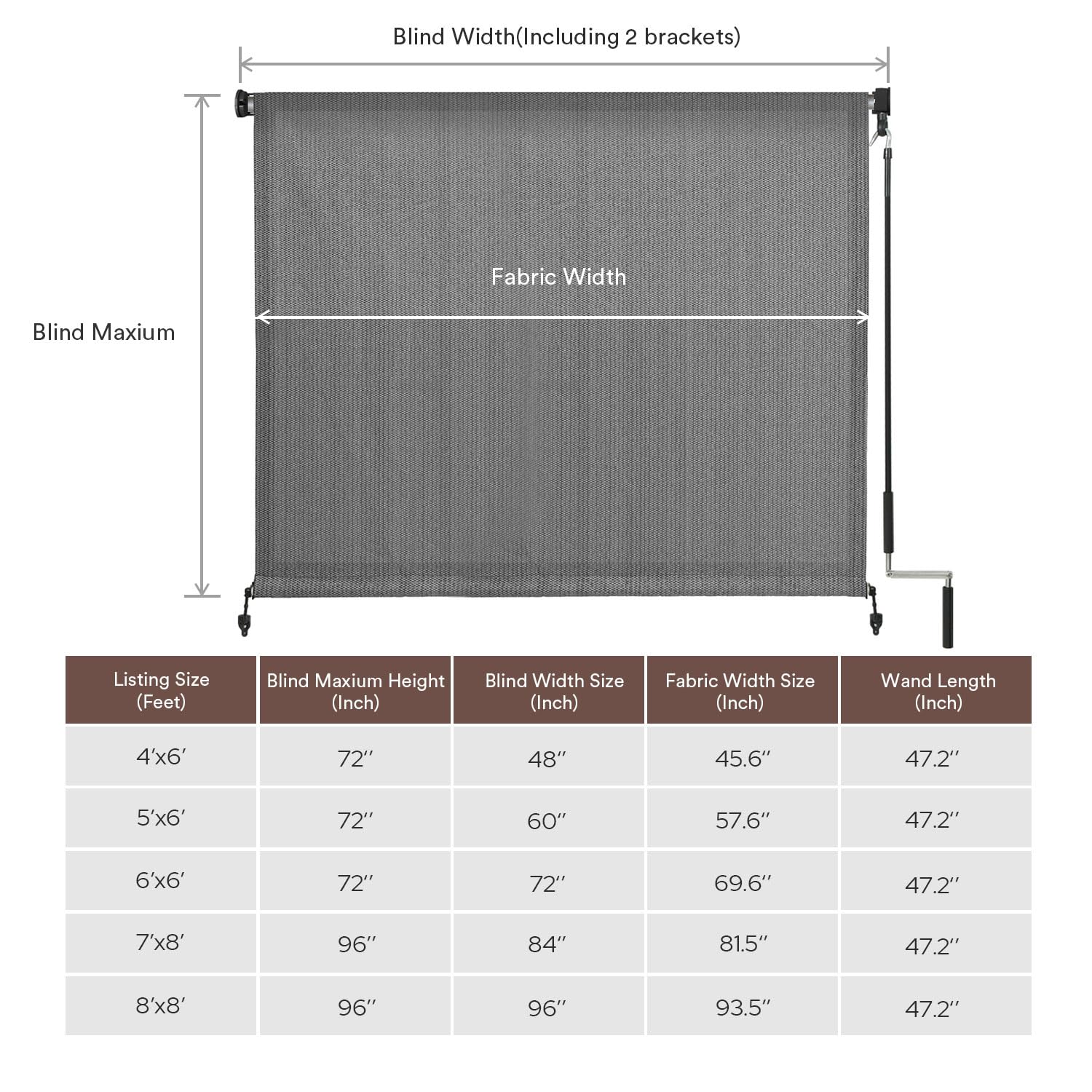 Vicllax Outdoor Roller Shade Fabric For Porch Gazebo, Patio Cordless Blinds Roll Up Shade (4' W X 6' L), Anthracite Grey
