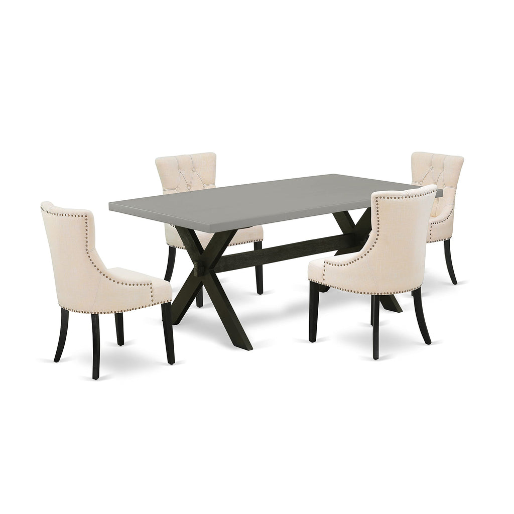 East West Furniture X697Fr102-5 5 Piece Kitchen Table Set For 4 Includes A Rectangle Dining Room Table With X-Legs And 4 Light Beige Linen Fabric Upholstered Chairs, 40X72 Inch, Multi-Color