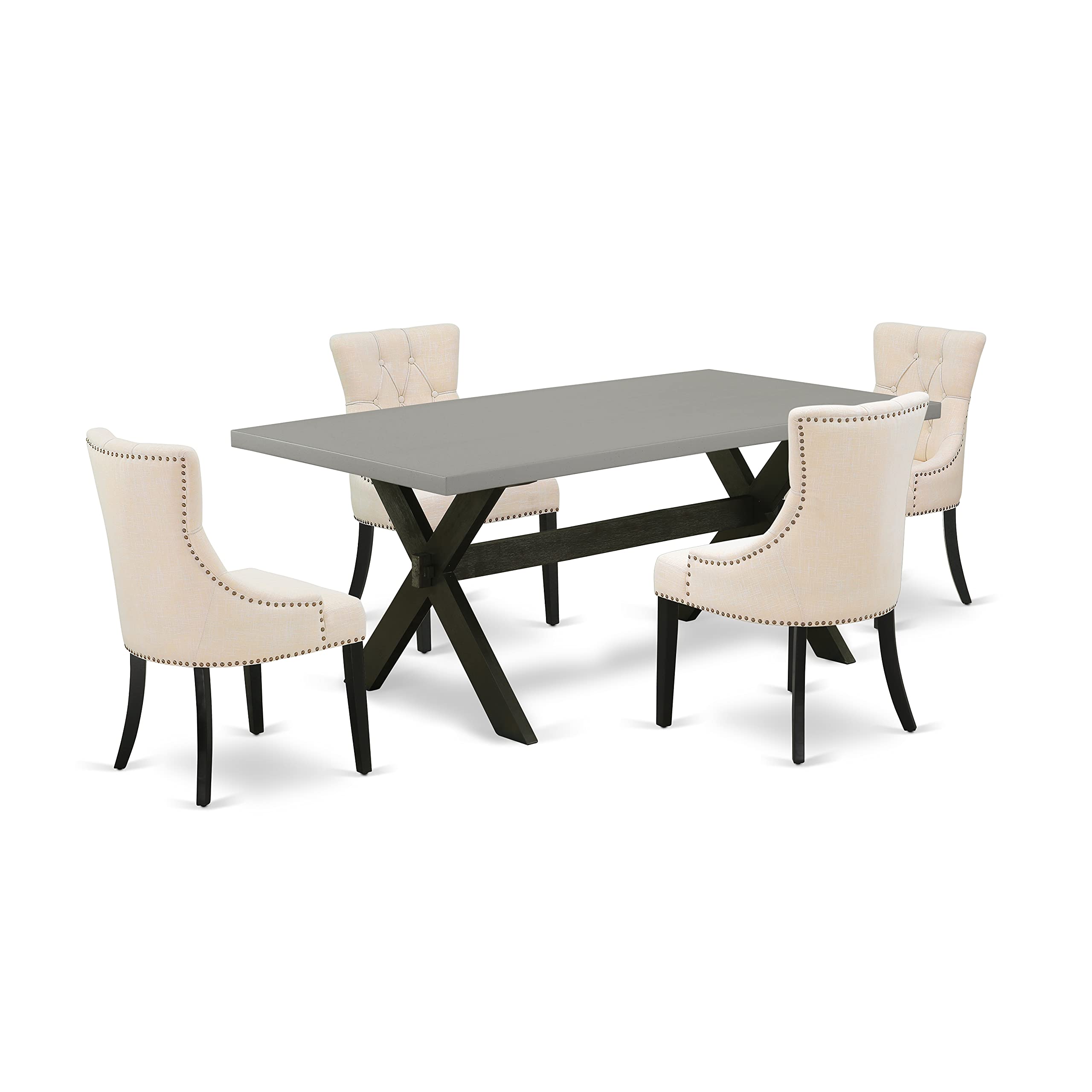 East West Furniture X697Fr102-5 5 Piece Kitchen Table Set For 4 Includes A Rectangle Dining Room Table With X-Legs And 4 Light Beige Linen Fabric Upholstered Chairs, 40X72 Inch, Multi-Color