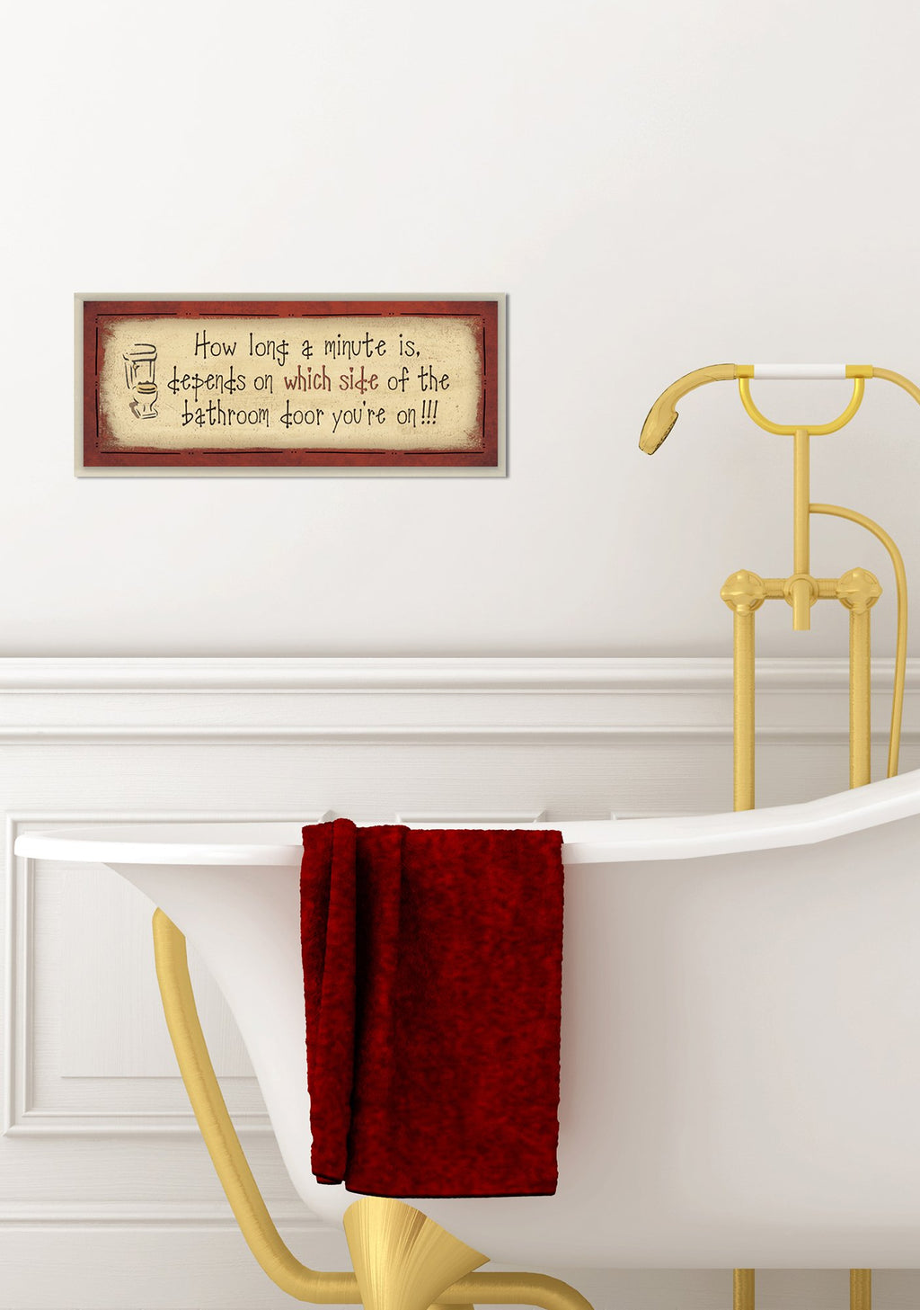 Stupell Home D  Cor 'How Long A Minute Is ' Bath Bathroom Wall Plaque, 7 X 0.5 X 17, Proudly Made In Usa