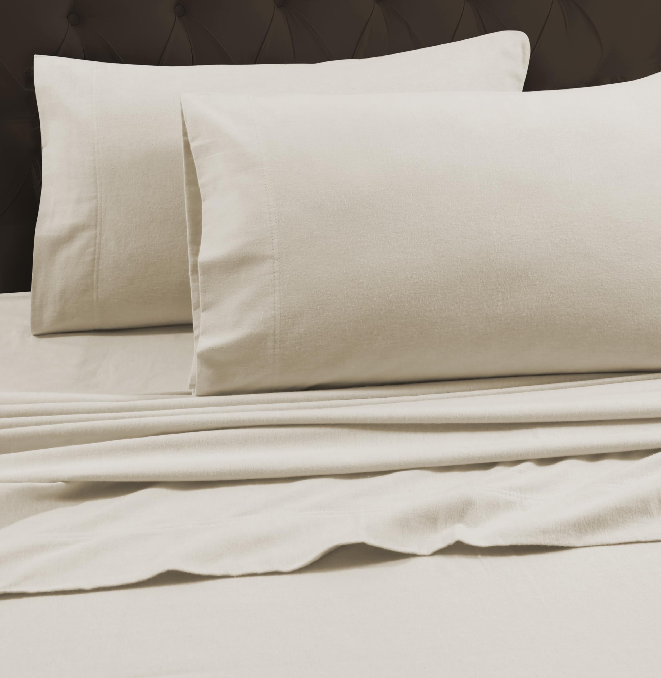 Tribeca Living California King Luxury Solid Flannel Extra Deep Pocket Fitted Sheet, Fits Up To 24' Mattress, Ivory