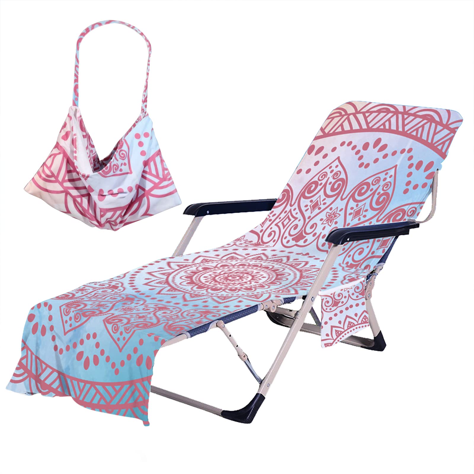 Bohemia Beach Chair Cover With Side Pockets Thick And Quick Dry Chaise Lounge Chair Towel Cover For Sun Lounger Pool Sunbathing