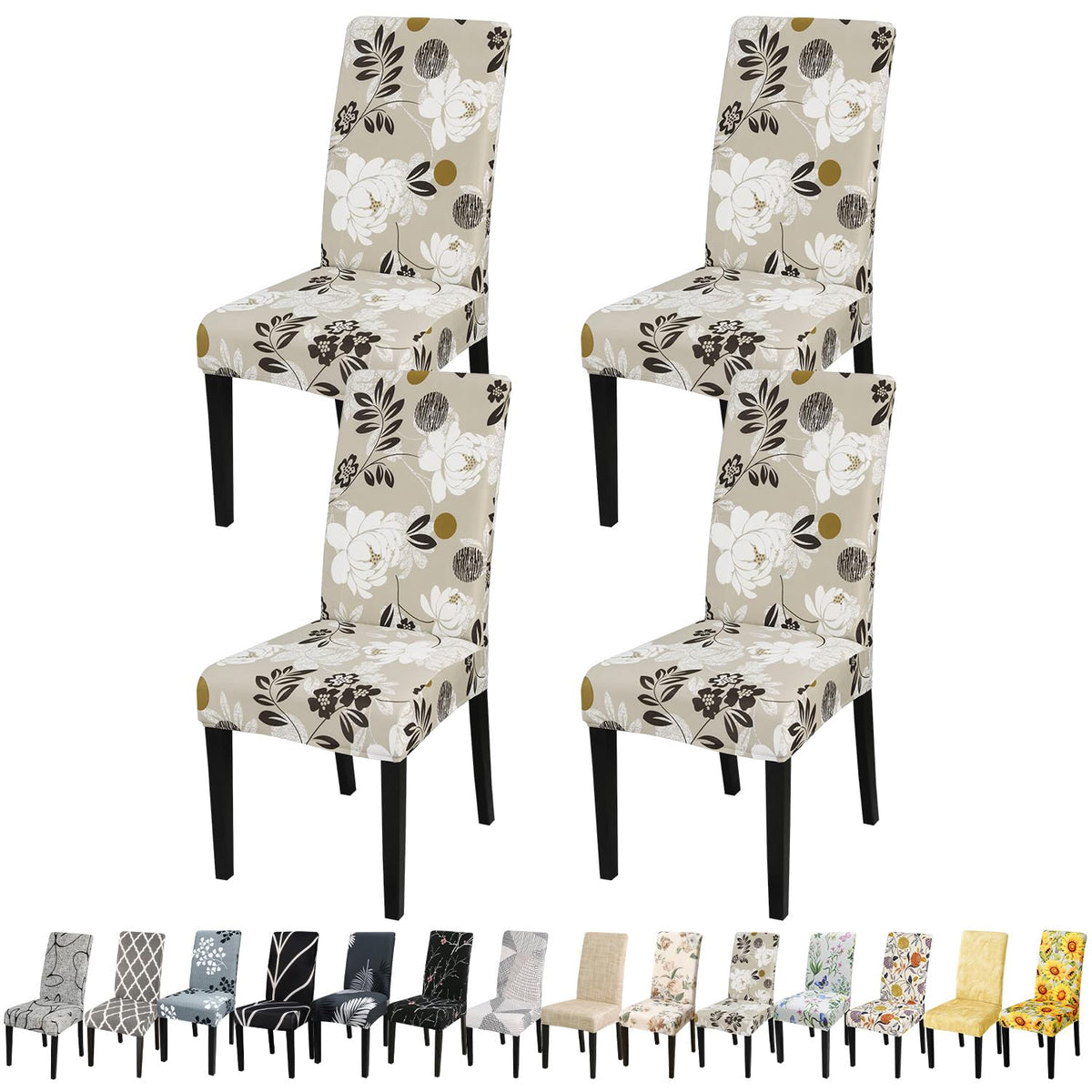 Jqinhome Chair Covers For Dining Room Set Of 4, High Stretch Removable Washable Parsons Chair Slipcover For Home Party Hotel Wedding Ceremony (Flower,4Pcs)