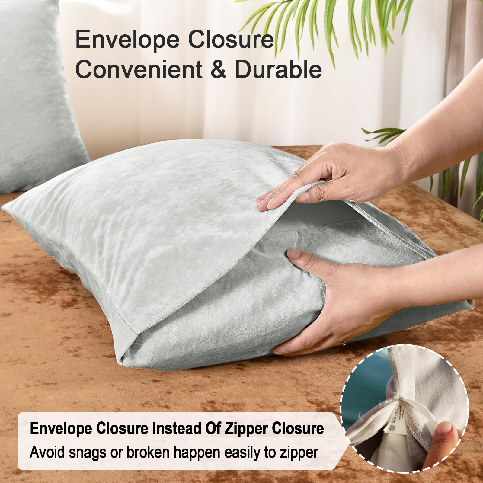 Phf Truly Velvet Pillowcases King Size, No Insert, 2 Pack Ultra Soft Breathable Pillow Shams Covers With Envelope Closure, 20' X 36' Luxury Cozy Warm Fuzzy Flannel Pillow Cases, Sliver Grey