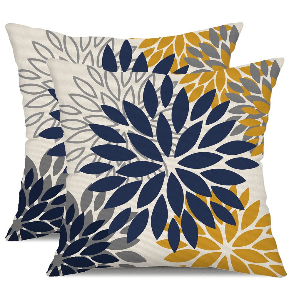 Dfxsz Blue Yellow Flower Pillow Covers 16X16 Inch Set Of 2 Outdoor Throw Pillows Outdoor Waterproof Decor For Living Room Sofa P