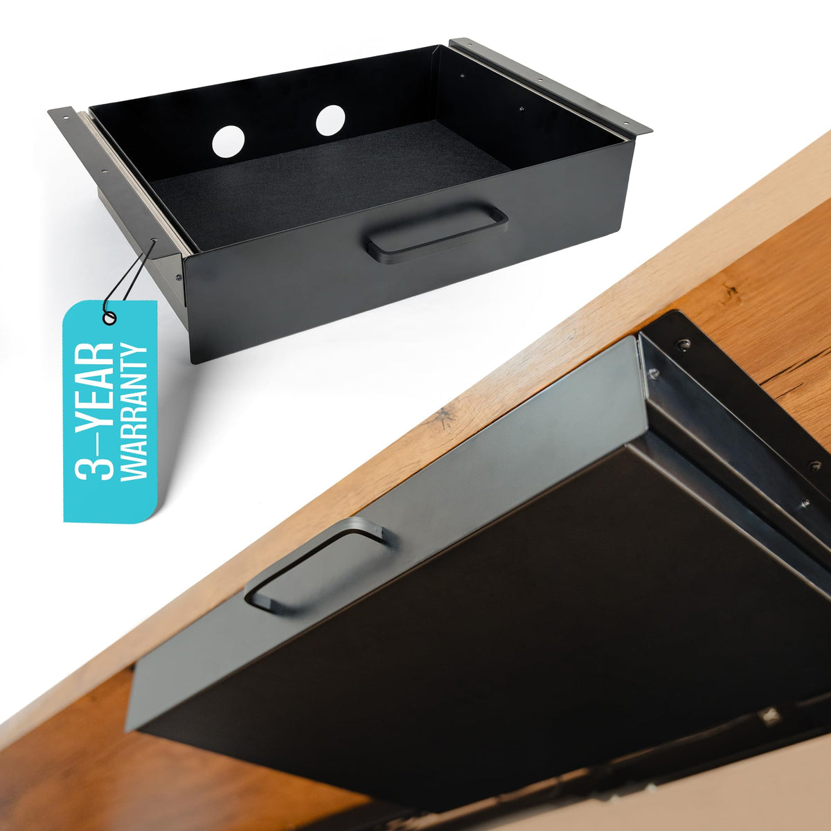 Coreminded Storage Drawer - Carbon Steel Underdesk Drawer Slide Out, 17.7 X 12 X 4 In, Matte Black - Premium Quality, Ergonomic