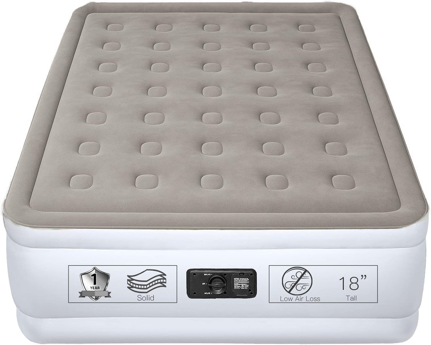 YENING Full Size Air Mattress with Built in Pump Raised Double Blow up Bed Inflatable Camping Airbed Electric 18 Inch Tall Grey