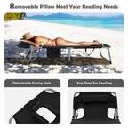Goplus Tanning Chair, Folding Beach Lounge Chair With Face &Arm Hole, 5-Position Adjustable,Removable Pillow,Side Pocket, Sunbathing Chair, Portable Outdoor Lounge Chair For Patio Pool Lawn (1, Black)