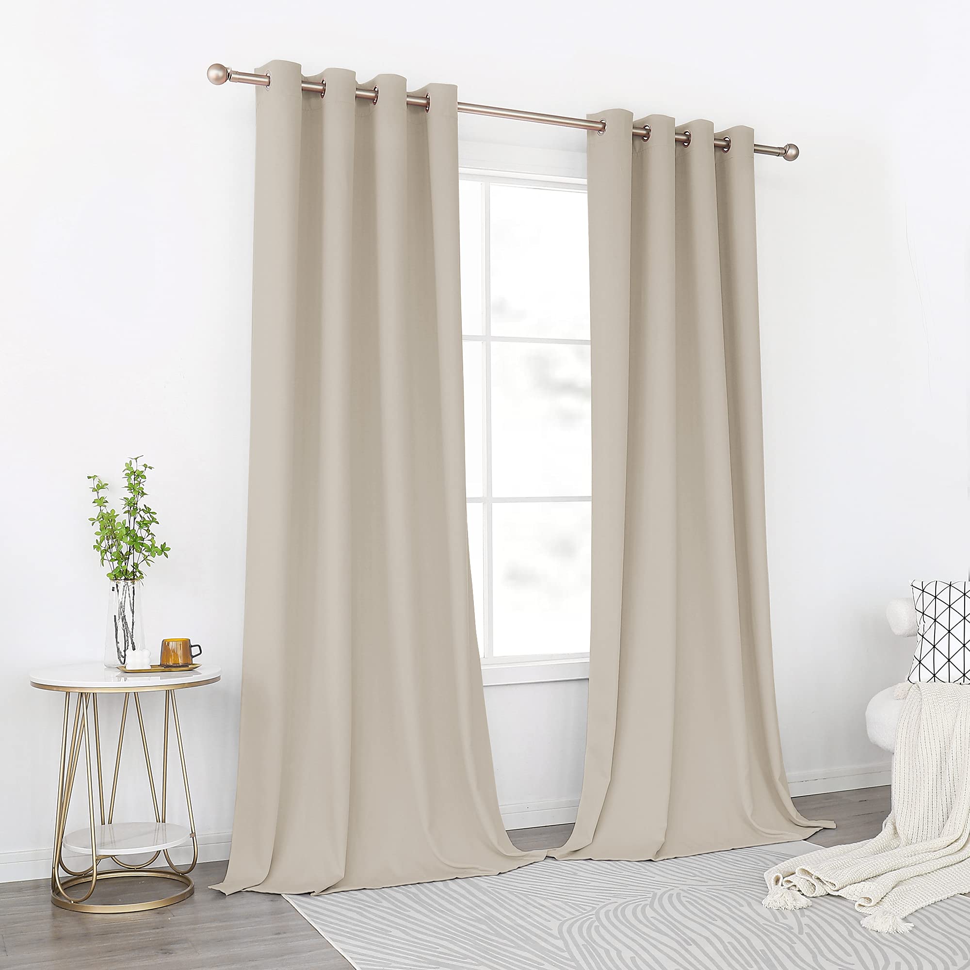 Keqiaosuocai Light Taupe Blackout Curtains 108 Inches Long For Bedroom - Top Grommet Room Darkening Drapes Thermal Insulated Cur