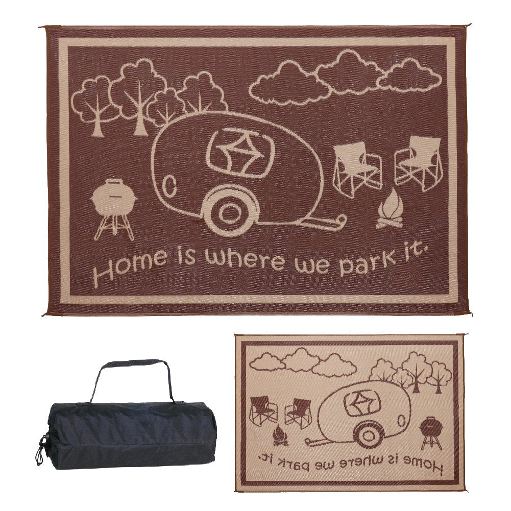 Stylish Camping Ming'S Mark Rh8117 Reversible Rv Home Mat - 8' X 11', Brown/Beige
