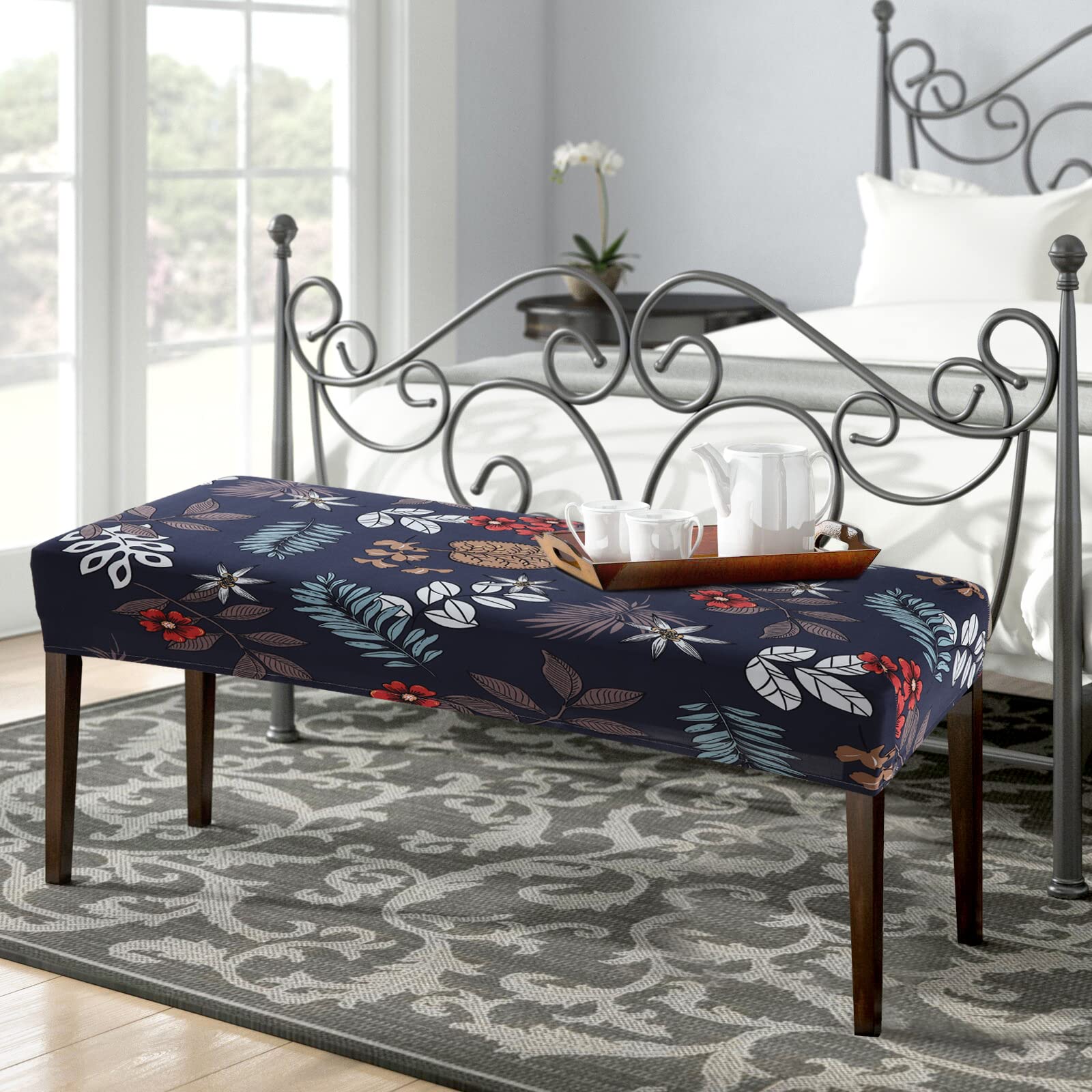 Fuloon Stretch Dining Bench Cover, Anti-Dust Removable Bench Slipcover Washable Print Bench Seat Protector Cover For Living Room