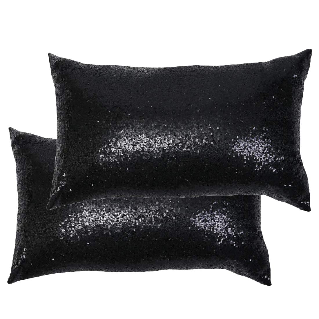 Poise3Ehome 12X20Inches Black Decorative Pillow Covers Sequin Throw Pillow Cases For Couch, Bed, Living Room, Christmas (Black,