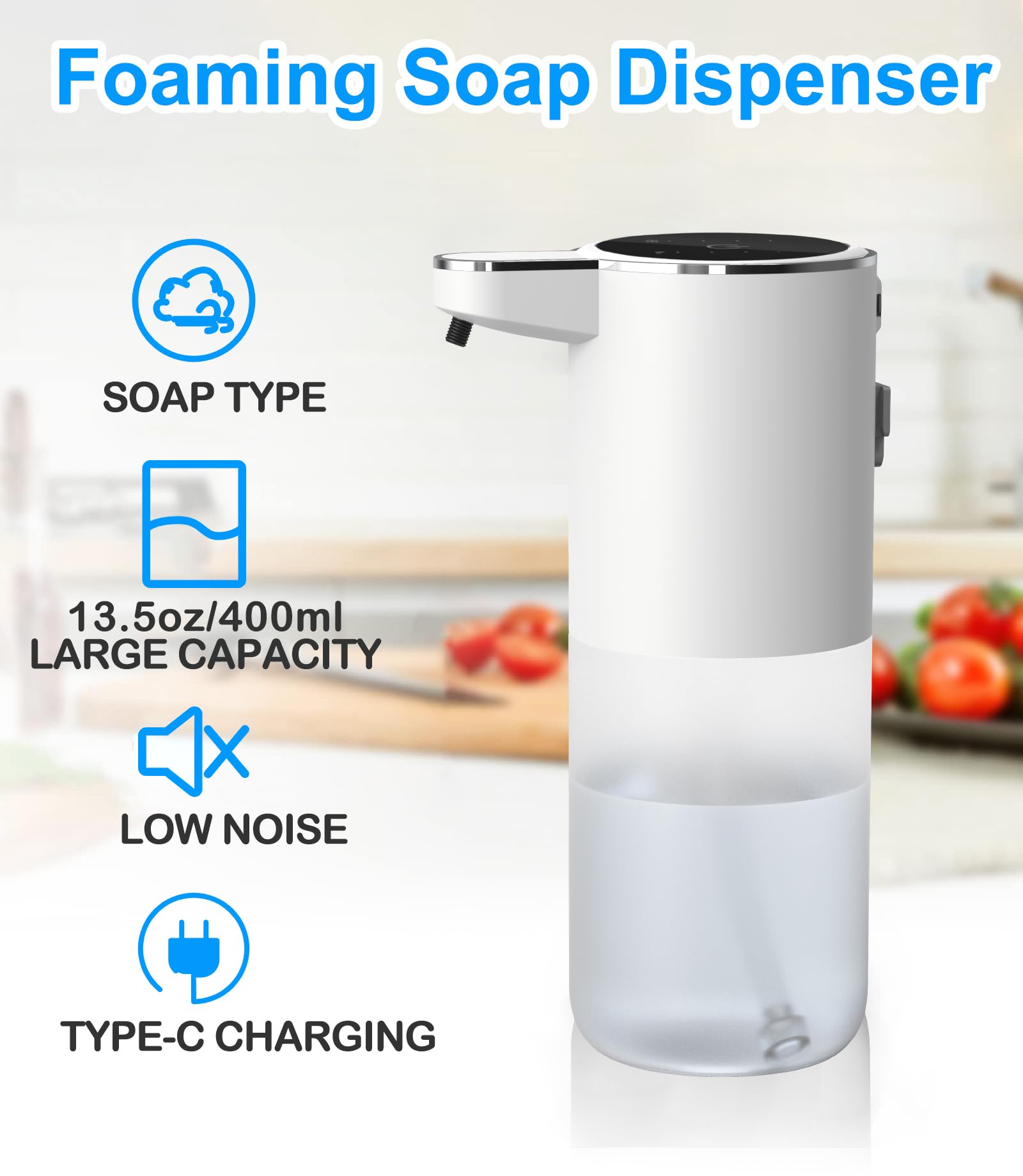 Josnown Foaming Soap Dispenser, Touchless Automatic Soap Dispenser With 4-Level Adjustable Foam, Usb Rechargeable, 13.5Oz/400Ml