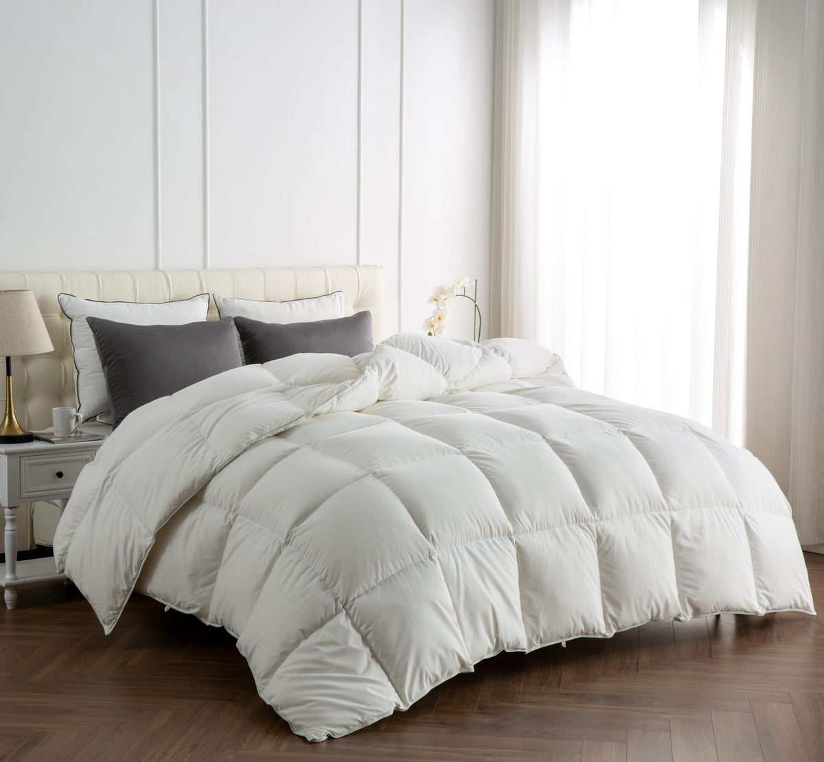 Apsmile Premium Feathers Down Comforter King Size, All Season Duvet Insert With 8 Corner Tabs, Ultra Soft Egyptian Cotton Cover