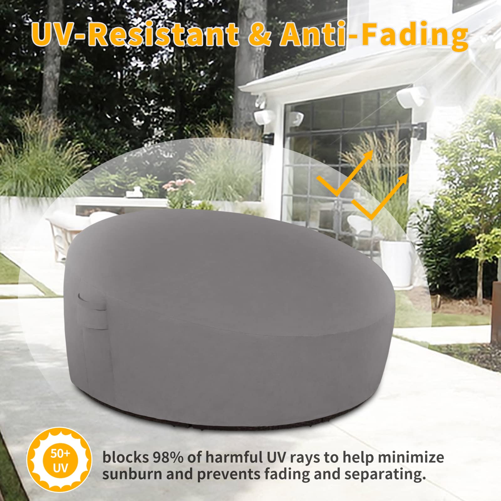 Easy-Going Heavy Duty 600D Outdoor Daybed Cover 75 Inch Uv Resistant Patio Round Sofa Cover Waterproof Outdoor Canopy Daybed Sofa Cover With Air Vent 75' Dia X 35'/18' H, Grey