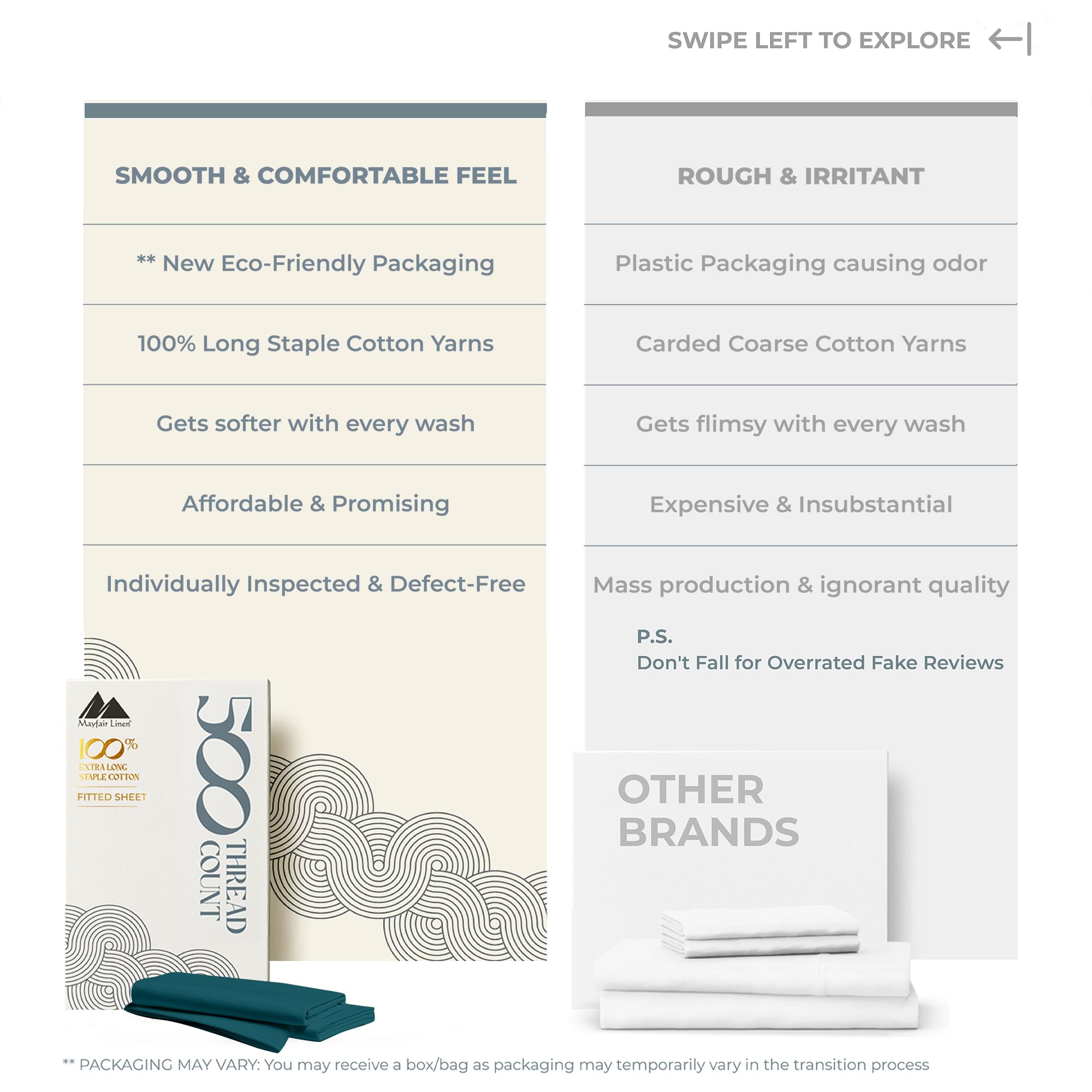 Mayfair Linen 100% Cotton California King Fitted Sheet Only - 500 Thread Count Cal King Sheets Deep Pocket Fitted, Soft Cooling