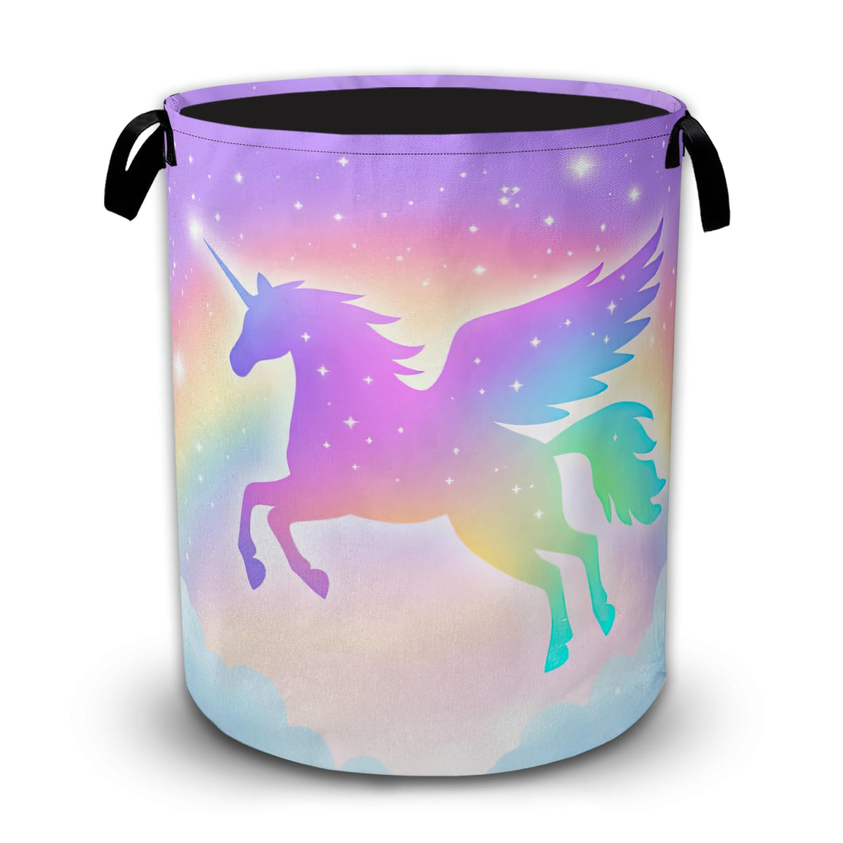 Pink Unicorn Laundry Basket with Waterproof Coating, Collapsible Clothes Hamper, Large Storage Bin with Handles for Bedroom Bath