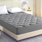 Sleep Zone Cooling Mattress Topper Queen, Extra Thick Mattress Pad Cover, Soft Fluffy Pillow Top Bed Mattress Topper, Easy Care, Washable (Grey Lattice, Queen)