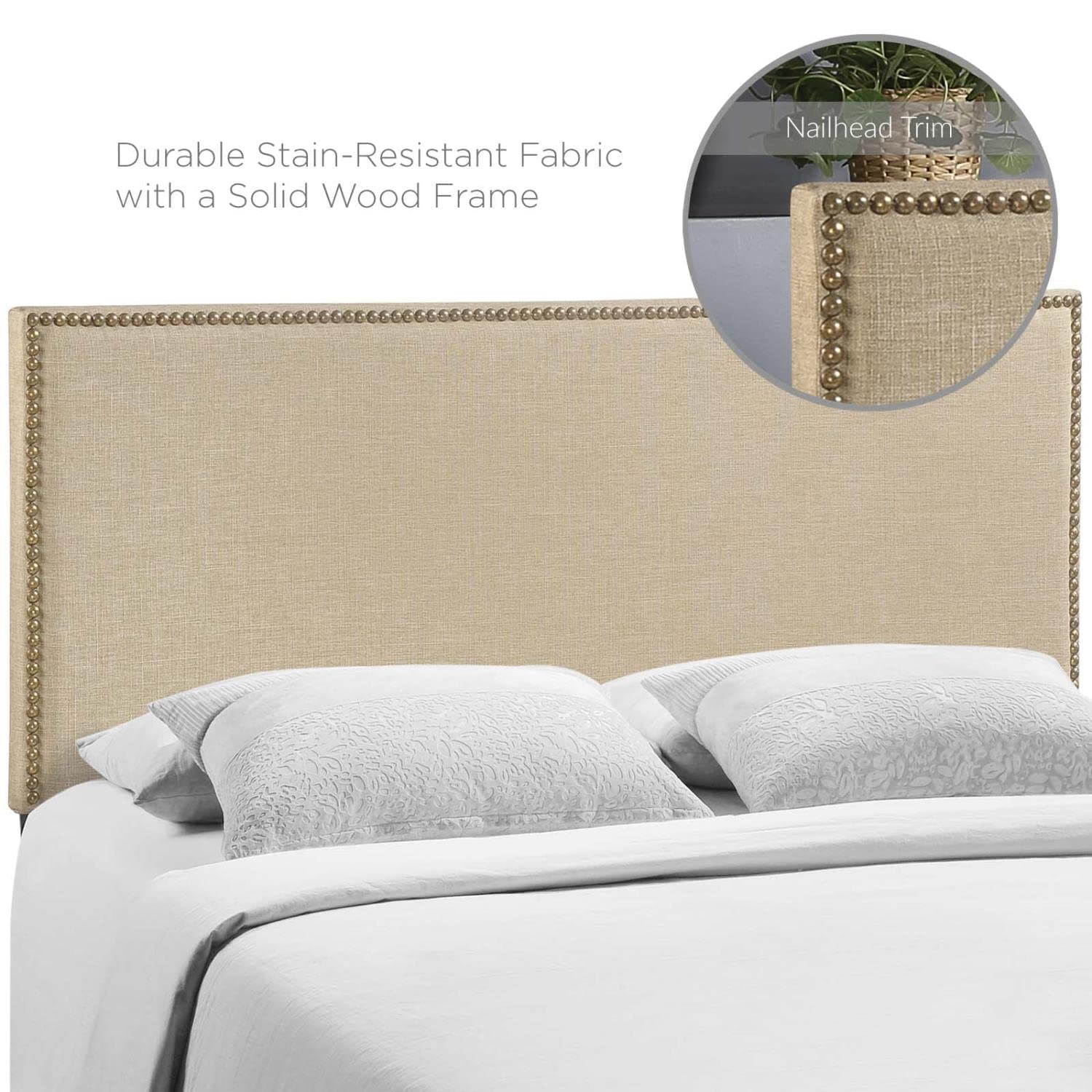 CasaFoyer  Region Linen Fabric Upholstered Queen Headboard | Serene & Elegant Design | Nailhead Trim | Contemporary Style | Upgrade Your Bed