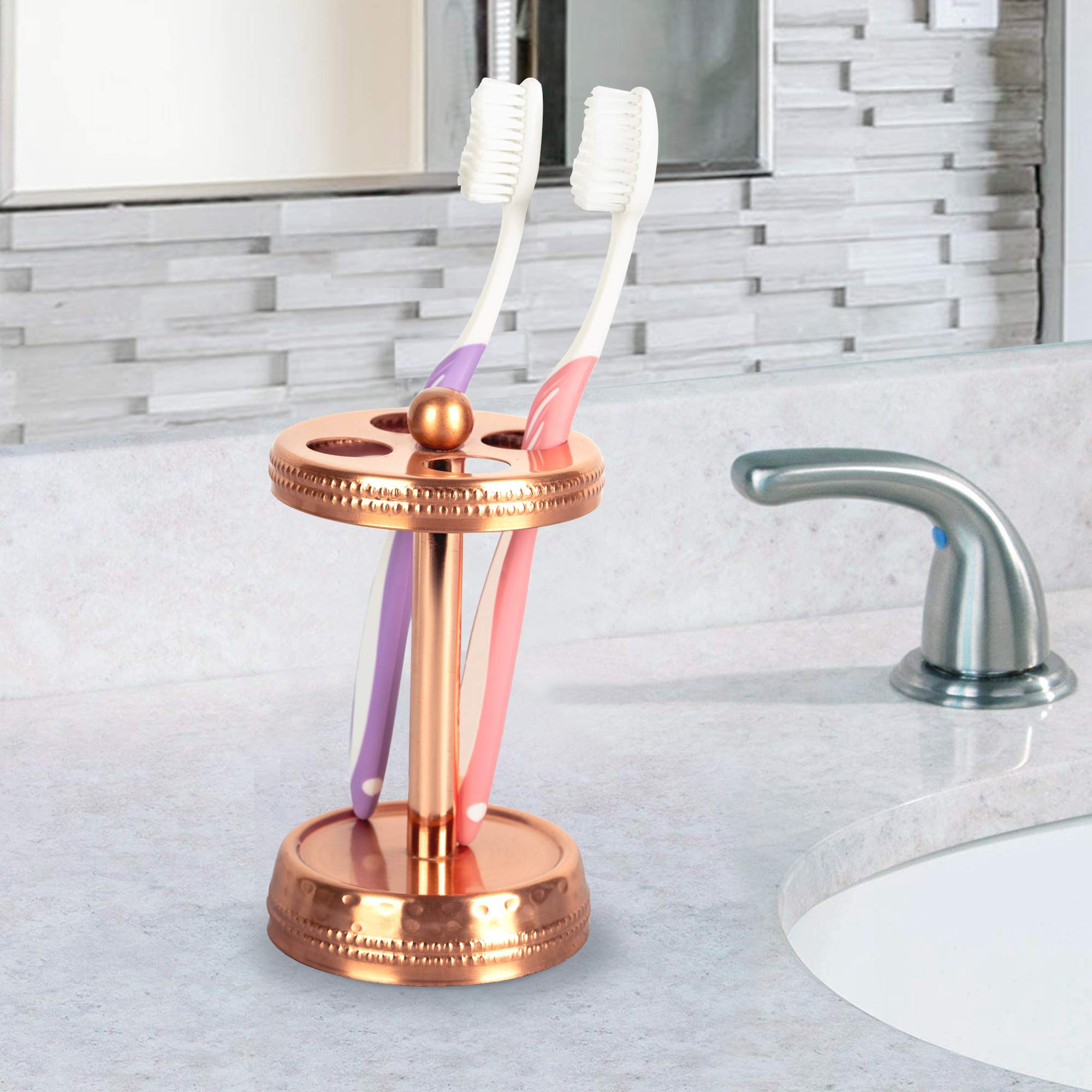 Nu Steel Copper Hudson Toothbrush Holders Storage, Bath Collection, Bathroom Vanity Countertops, Hammered Finish