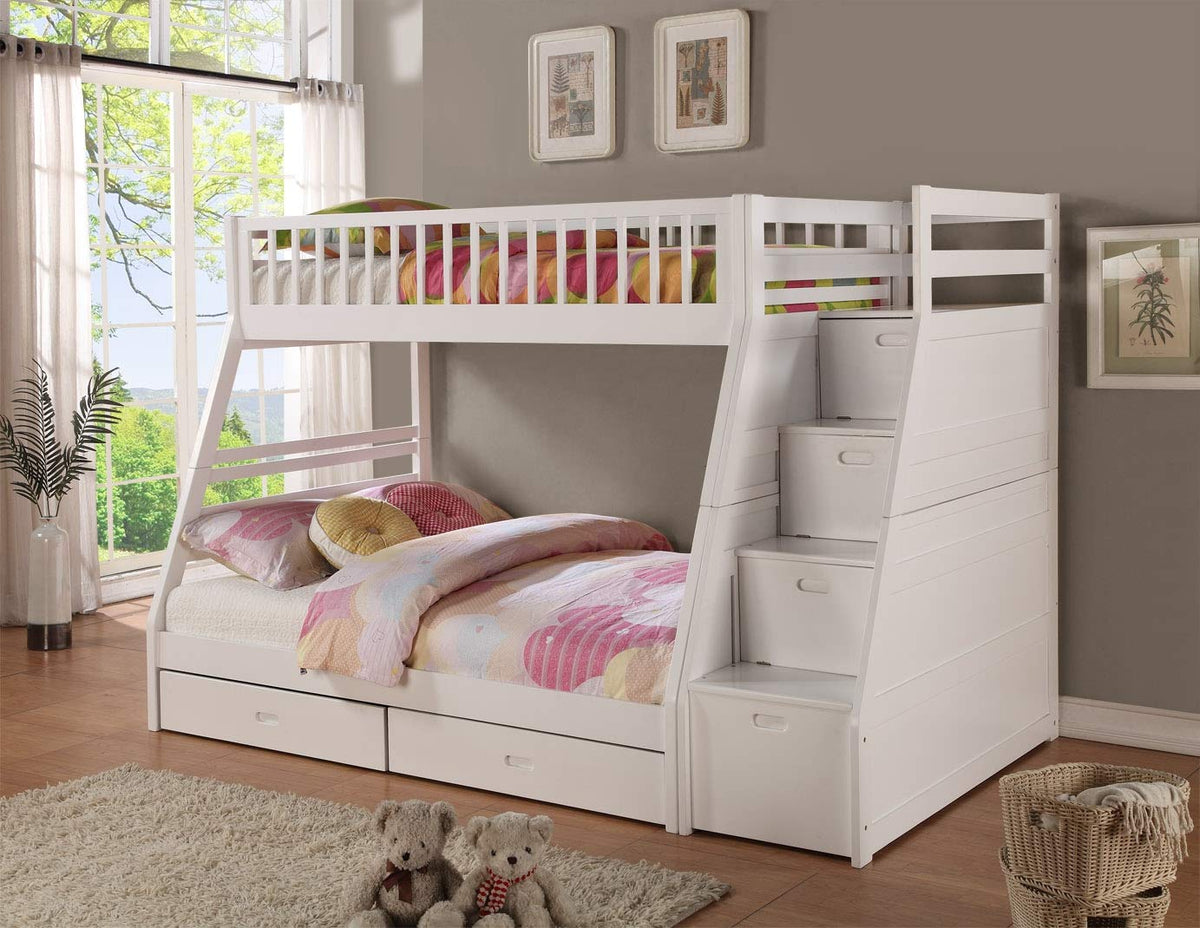 81' X 59' X 65' White Manufactured Wood and Solid Wood Twin/Full Staircase Bunk Bed with Storage