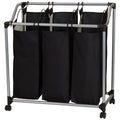 Household Essentials Triple Laundry Sorter with Wheels, Tapered Metal Frame, Removable Polyester Bags, Ventilated, Smooth Rollin