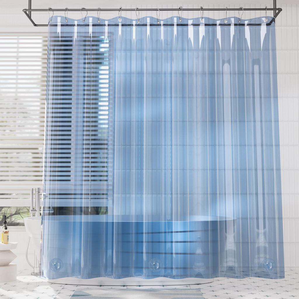 Amazerbath Premium Eva Shower Curtain Clear Blue, Luxury Shower Curtain Blue Jelly-Like Soft, Waterproof Bathroom Shower Curtain