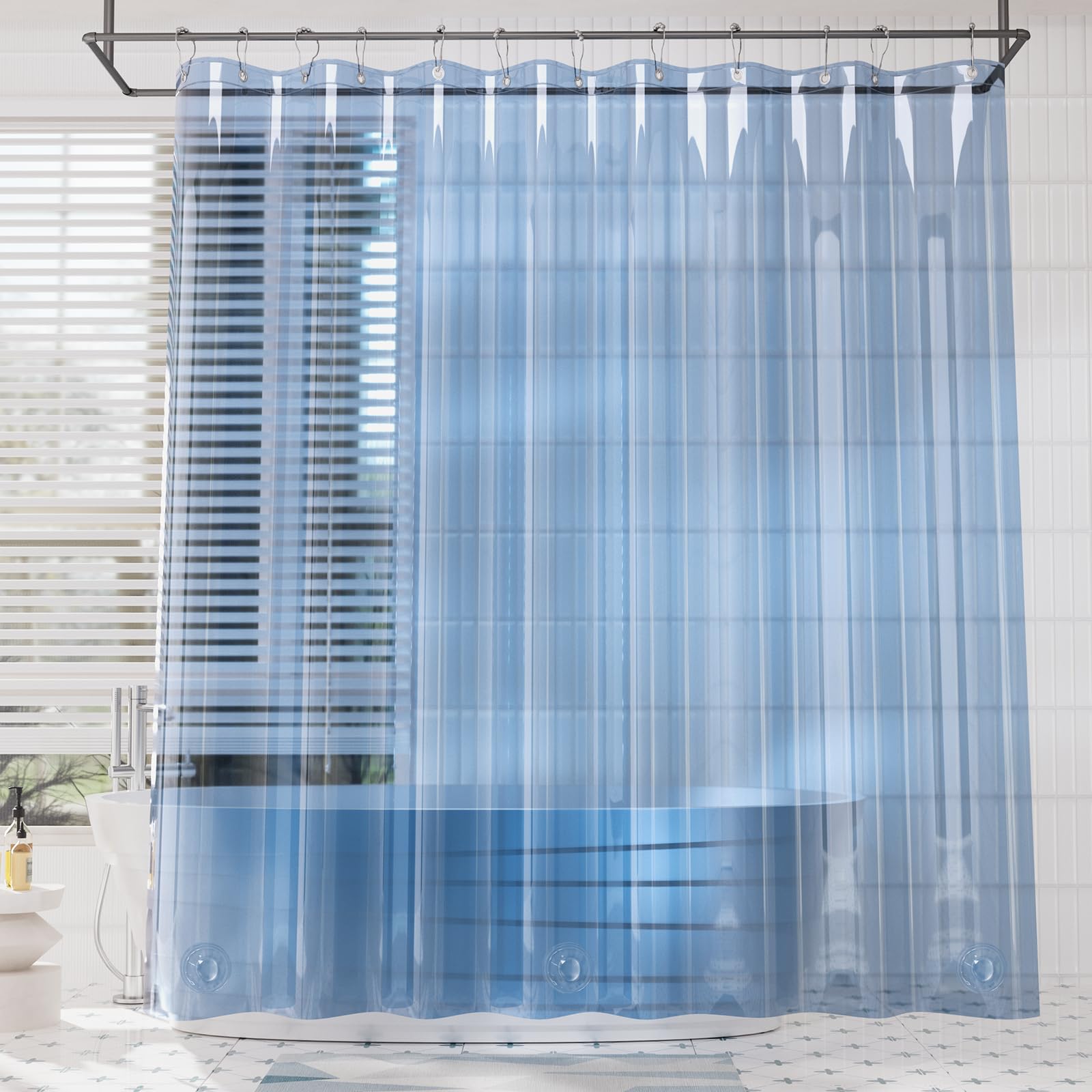 Amazerbath Premium Eva Shower Curtain Clear Blue, Luxury Shower Curtain Blue Jelly-Like Soft, Waterproof Bathroom Shower Curtain