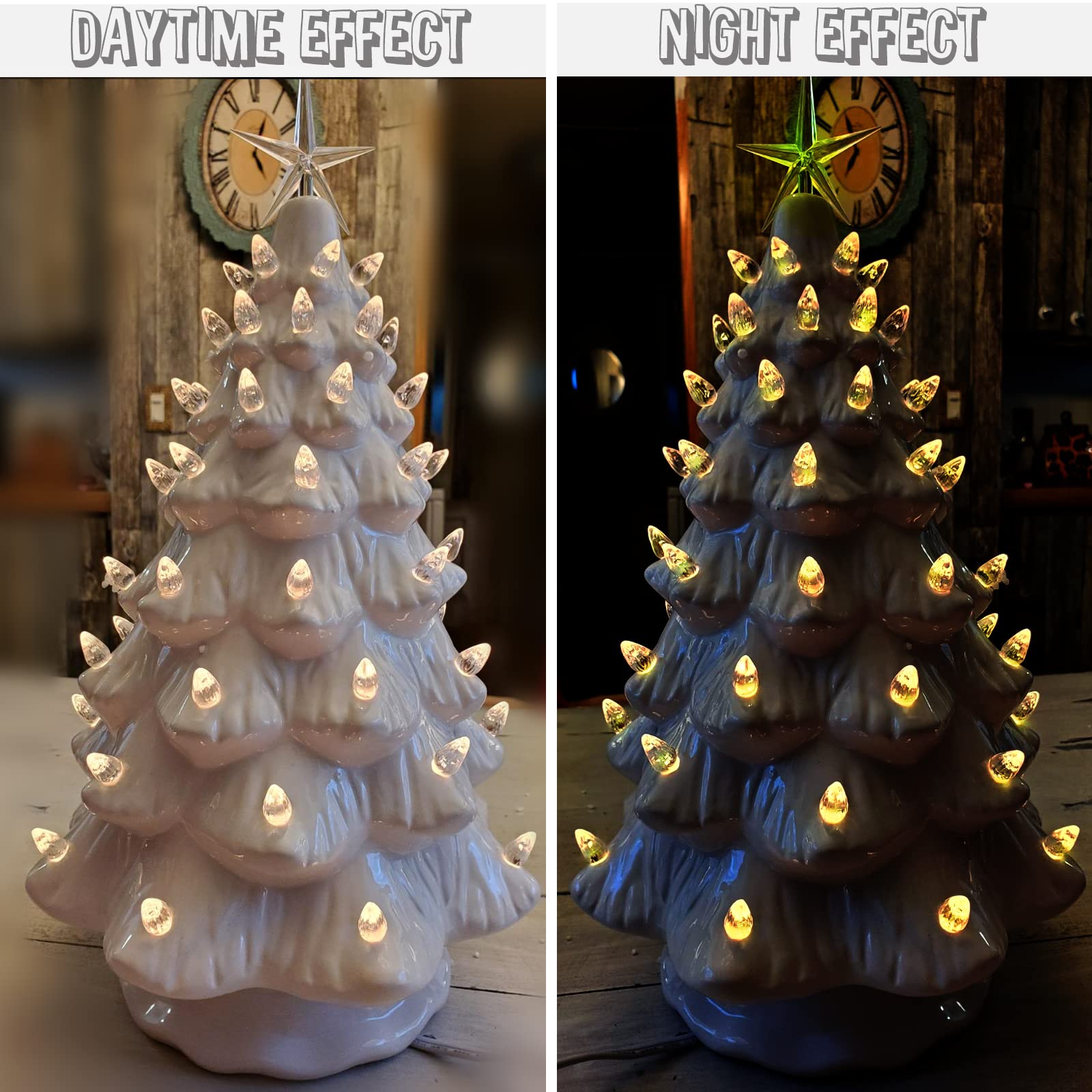 Konohaelf Ceramic Christmas Tree Replacement Lights Bulbs, Clear White Medium Twist Plastics Pegs Ornaments For Ceramic Tree(87