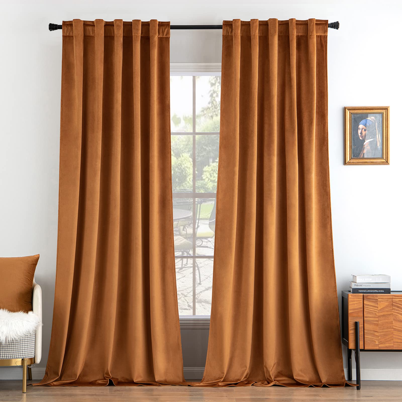 Miulee Velvet Curtains 108 Inches Long 2 Panels - Luxury Blackout Curtains For Bedroom Living Room Thermal Insulated Noise Reducing Super Soft Window Drapes Rod Pocket & Back Tab, Gold Brown