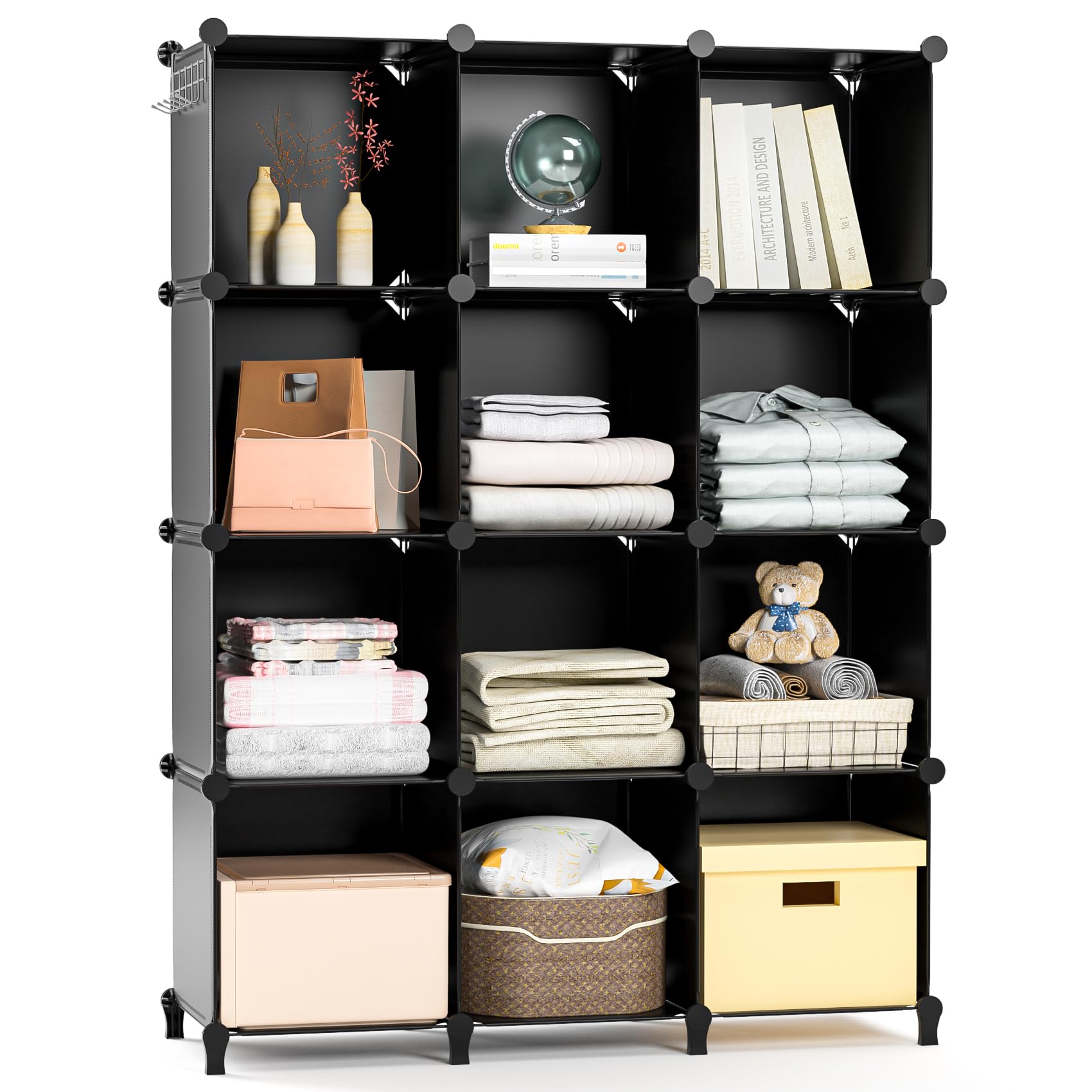 Neprock Cube Shelves, 12 Cubby Storage Organizer,Diy Closet Organizers And Storage Shelves For Bedroom,Stackable Closet Shelves For Clothing Storage,Book Shelf, Toy Organizers And Storage, Black