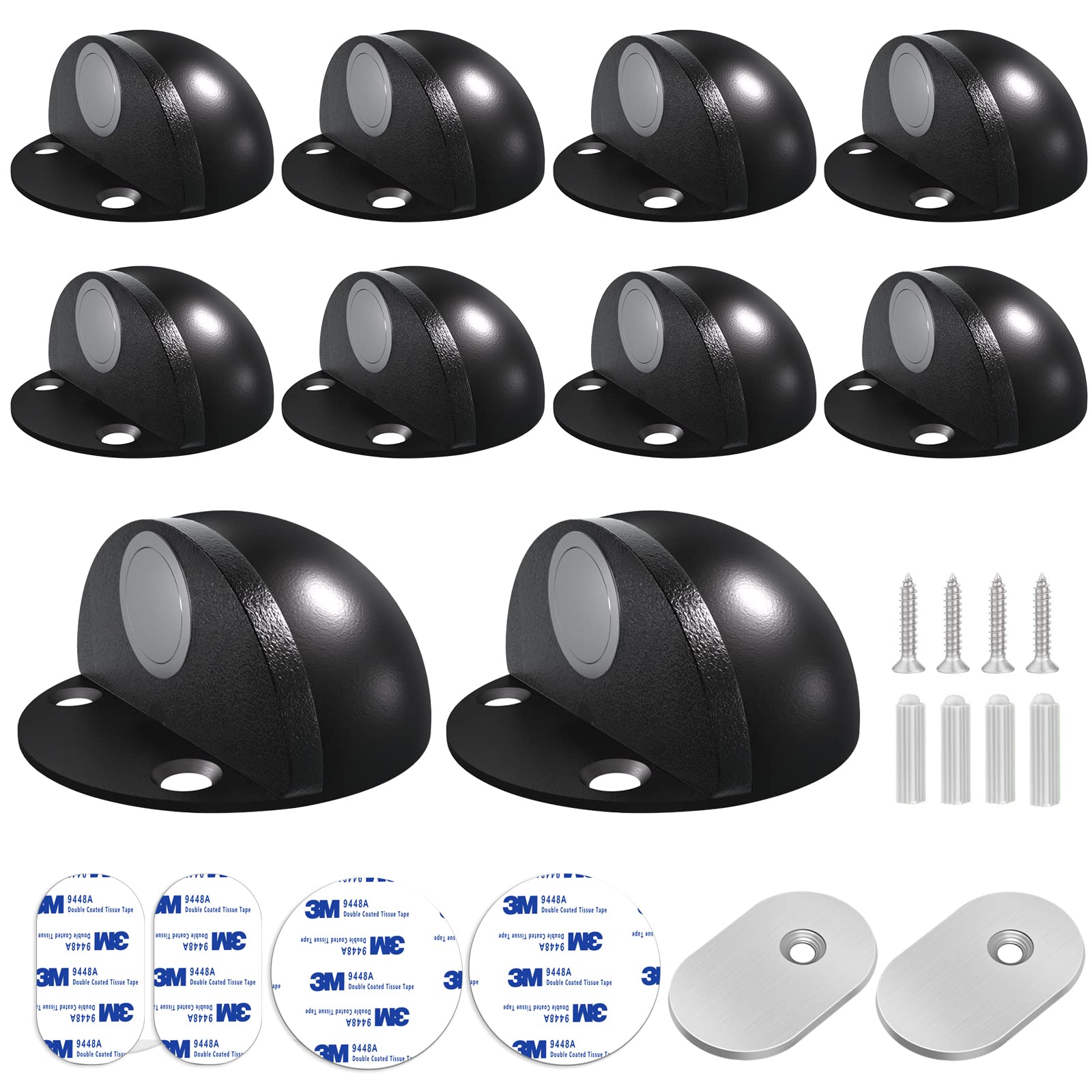 Magnetic Door Stoppers(10 Pack), No Drill Door Stops Magnetic Floor Mount Door Stopper, Self Adhesive, Stainless Steel Magnet Do