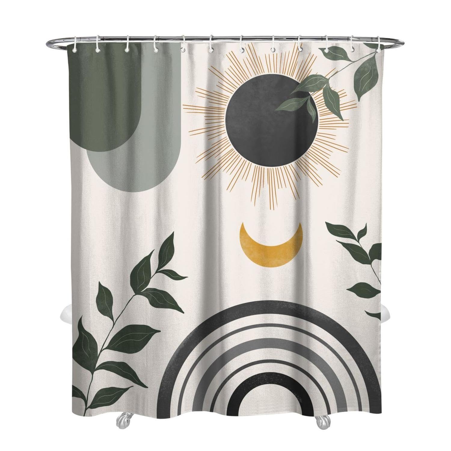 Ghroiep Mid Century Abstract Boho Aesthetic Shower Curtain Set, Gray Nature Leaf Sun Modern Minimalist Home Bathroom Curtain Dec
