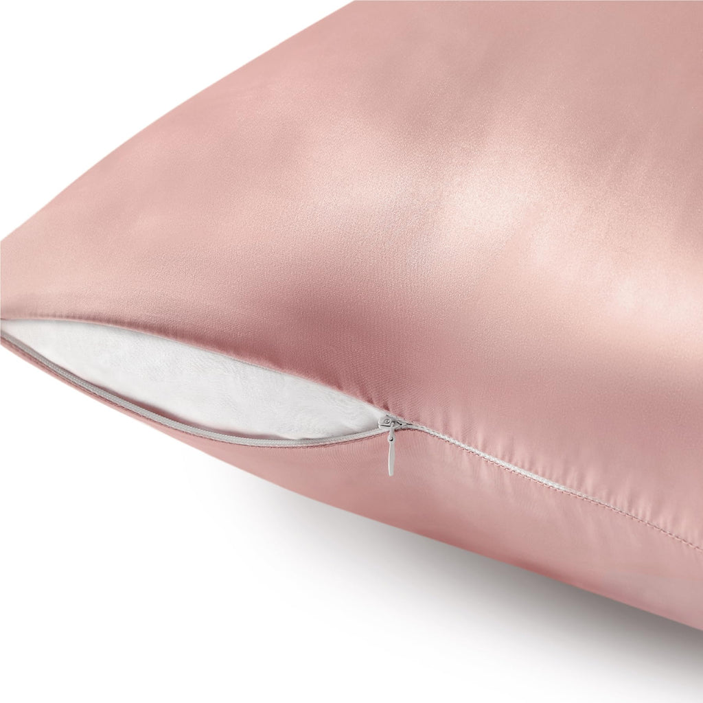 Bedelite Satin Pillowcase With Zipper 2 Pack, Rose Pink Pillow Cases Standard Size, Super Soft And Cooling Similar To Silk Pillo