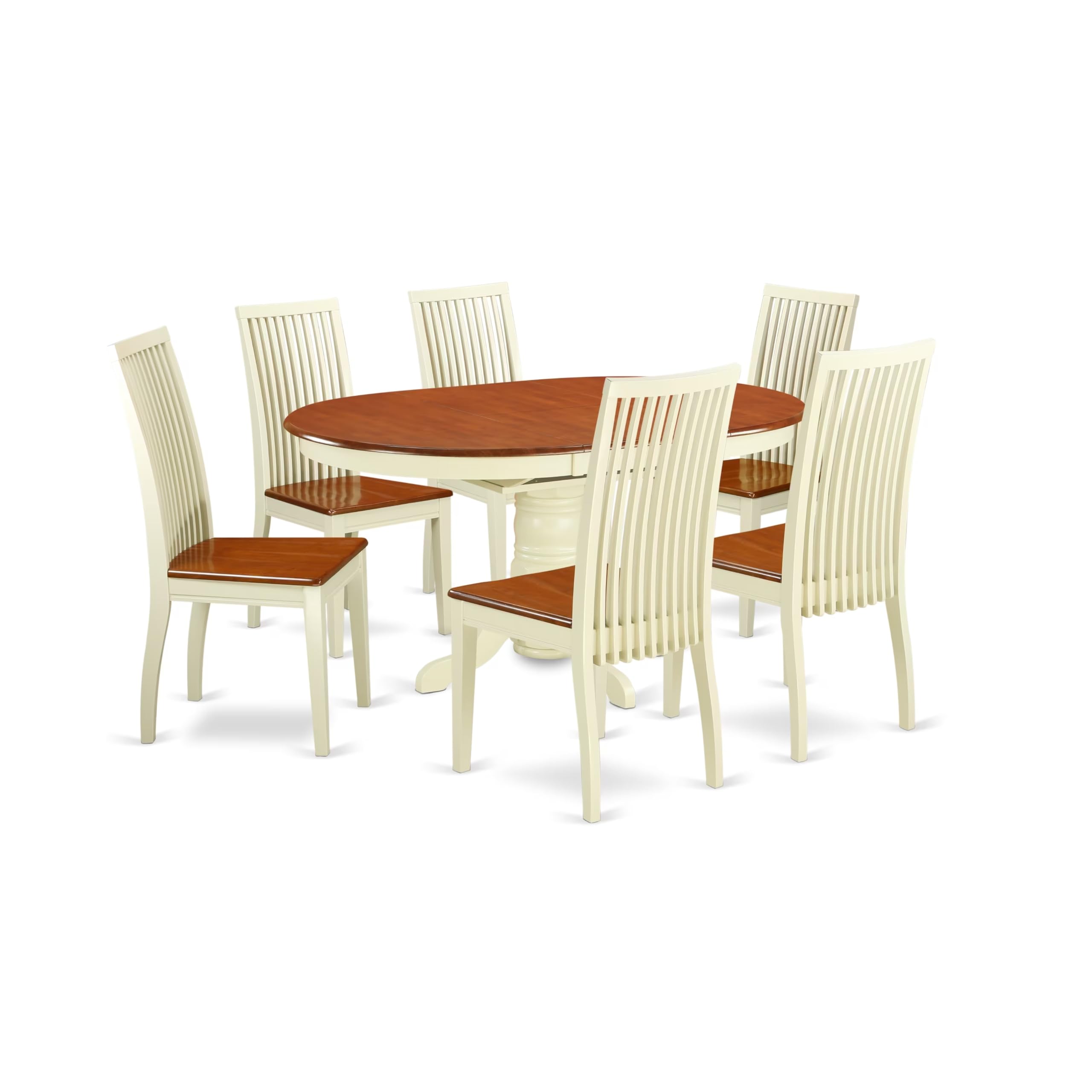 East West Furniture AVIP7-BMK-W Dining Room Table Set - 6 Wood Dining Chairs with Wooden Seat - A Wonderful Butterfly Leaf Modern Dining Table (Cherry & Buttermilk Finish)