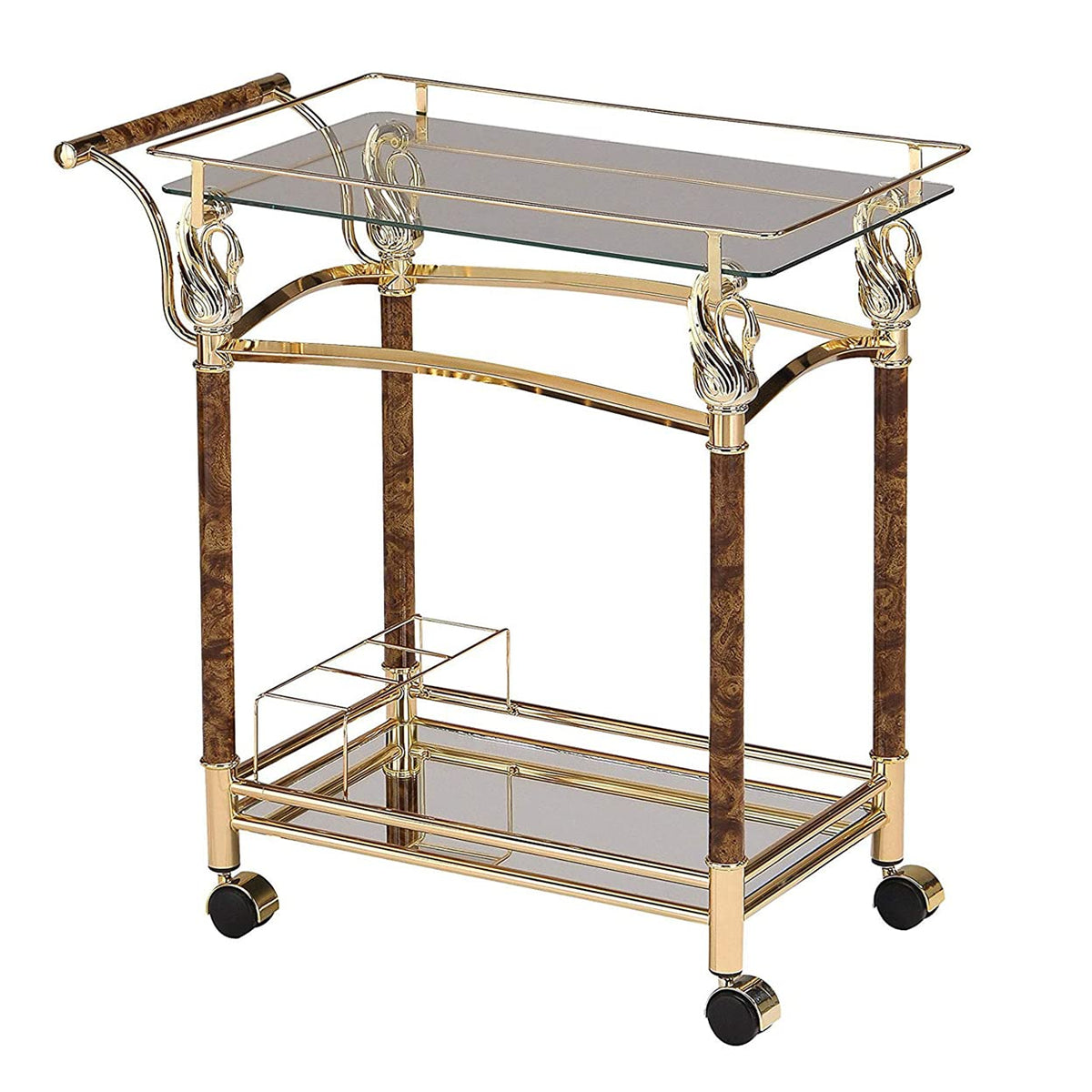 Acme Helmut Serving Cart in Gold Plated and Clear Glass