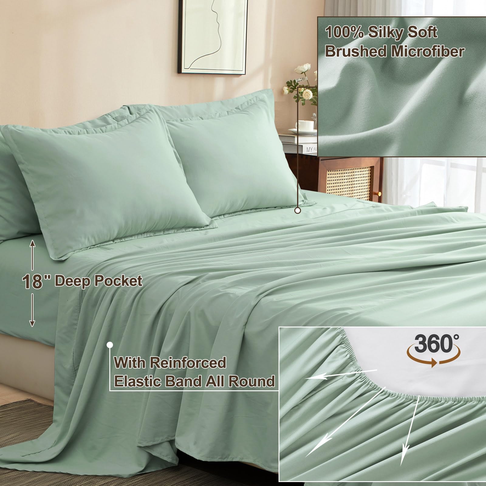 Phf 7 Pieces King Comforter Set, Bed In A Bag Comforter & 18' Sheet Set All Season, Ultra Soft Comfy Bedding Sets With Comforter, Sheets, Pillowcases & Shams, Sage Green